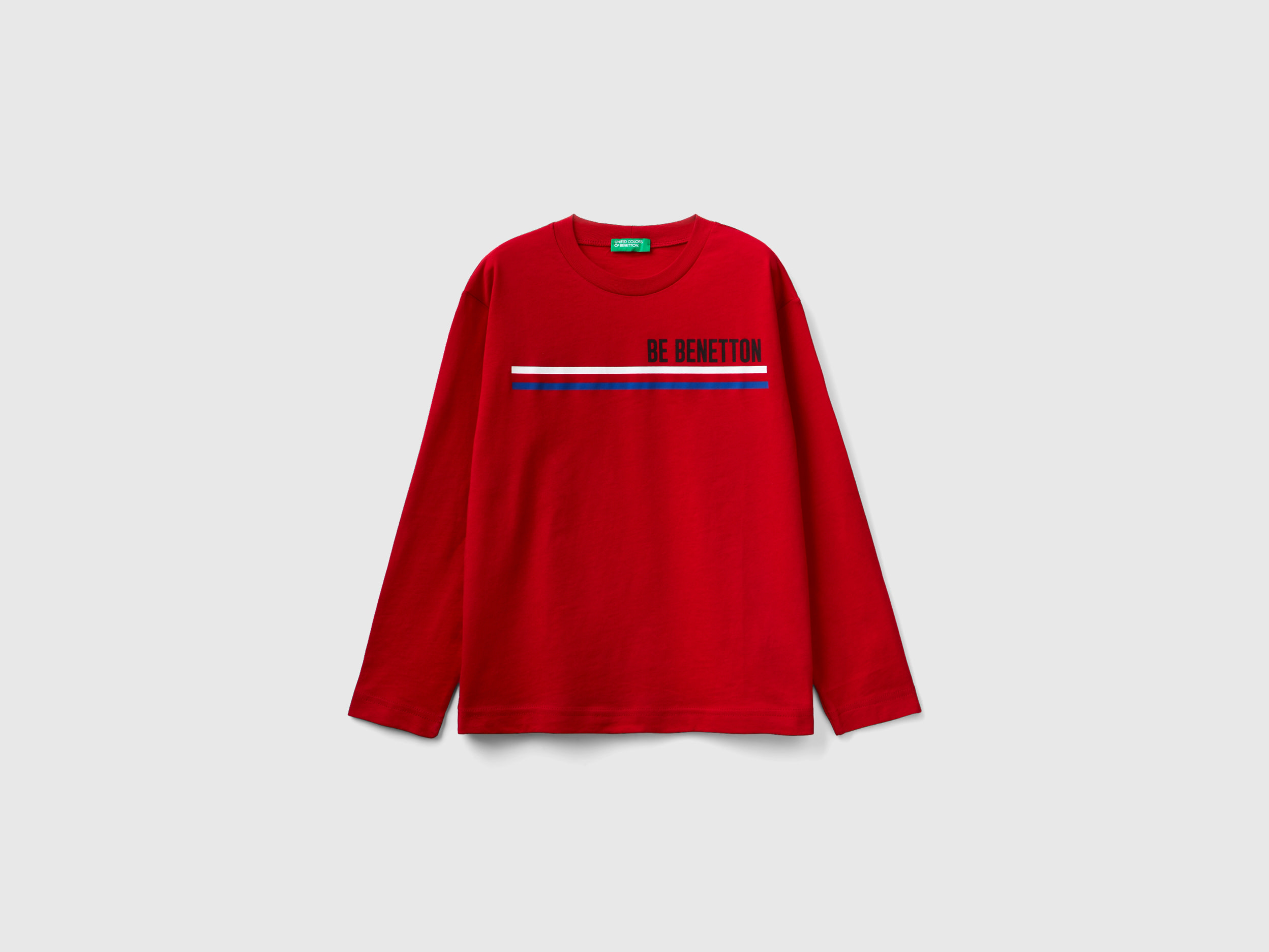 Benetton, Long Sleeve Organic Cotton T-shirt, size 3XL, Red, Kids