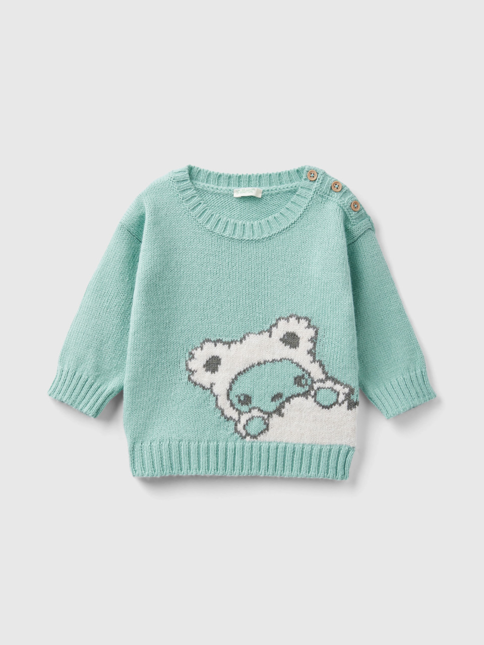 Benetton, Sweater With Inlay, Green, Kids