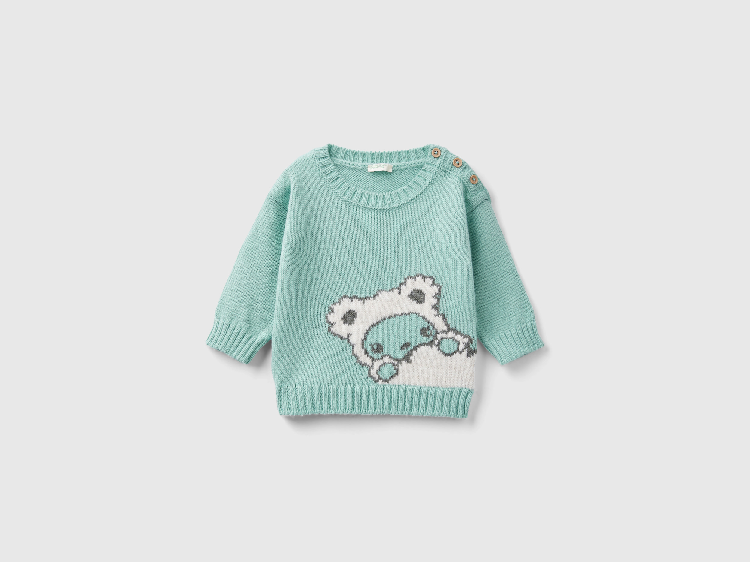 Benetton, Sweater With Inlay, size 6-9, Green, Kids