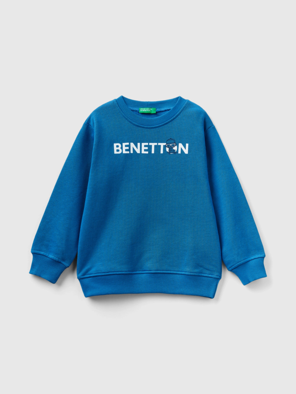 Benetton, Sweat En 100 % Coton Bio, Bleu, Enfants