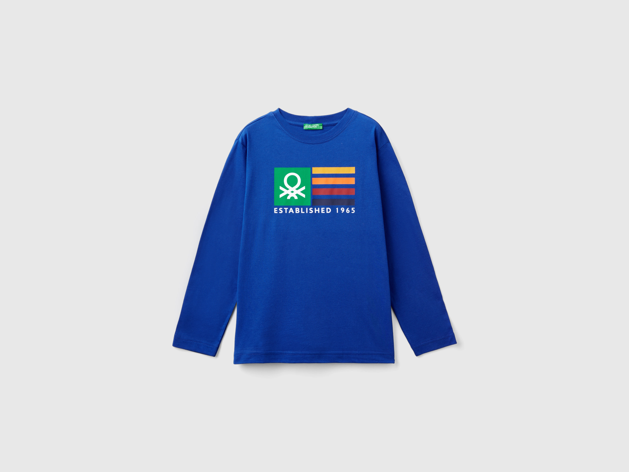 Benetton, T-shirt Manica Lunga 100% Cotone Bio, Bluette, Bambini