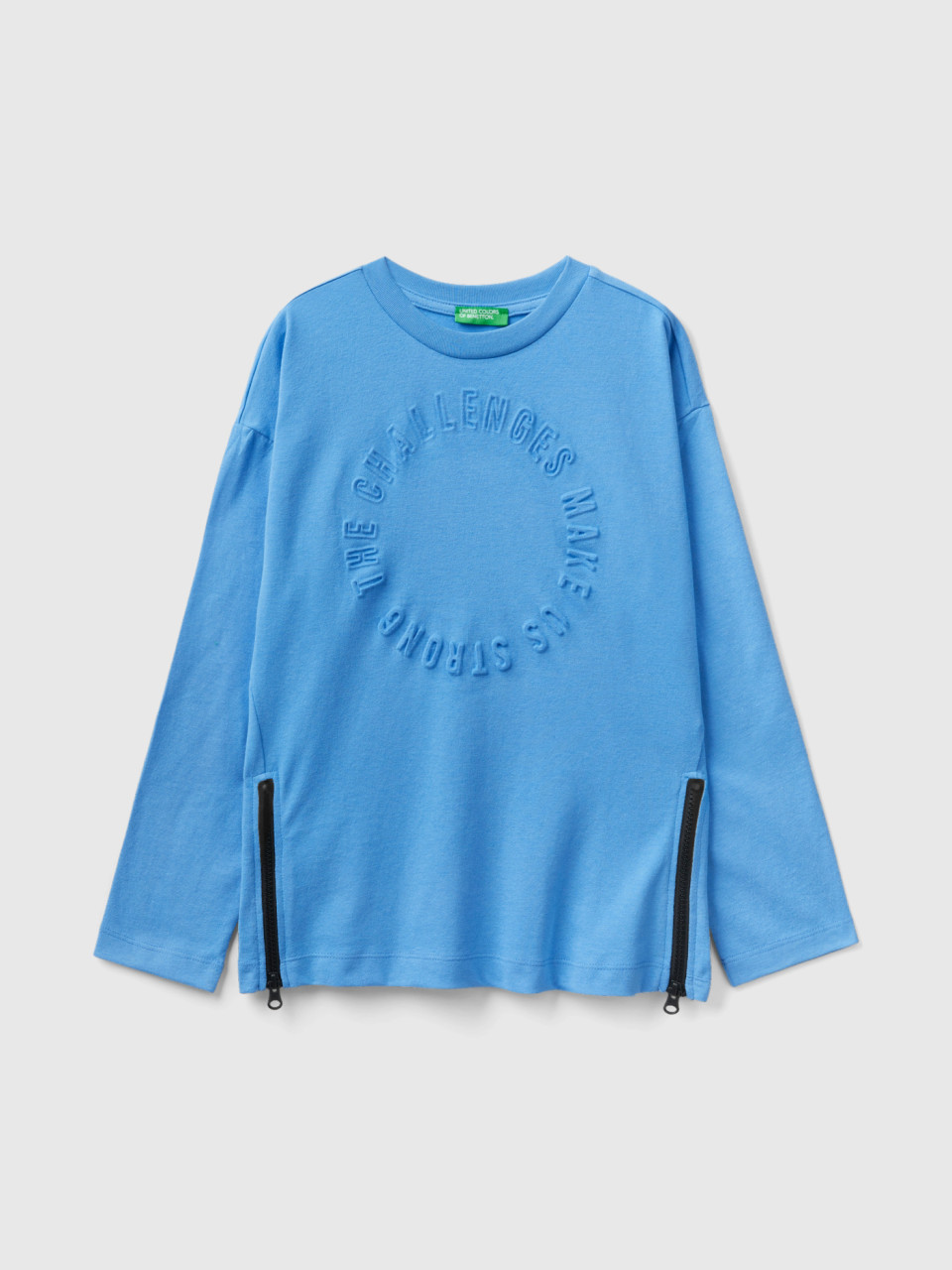 Benetton, Oversized Fit Sweatshirt With Embossed Print, Light Blue, Kids
