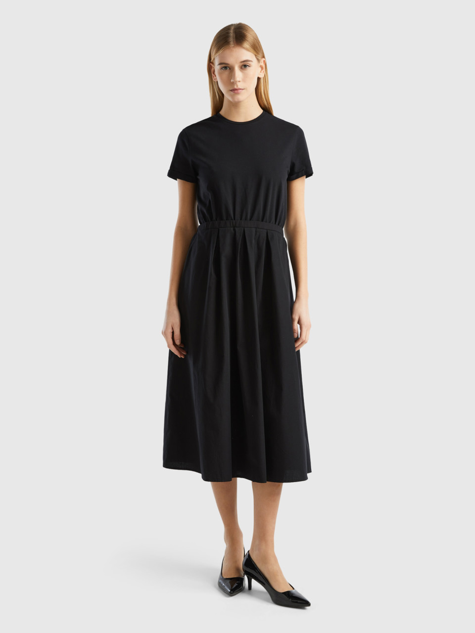 Benetton, Long Cotton Dress, Black, Women