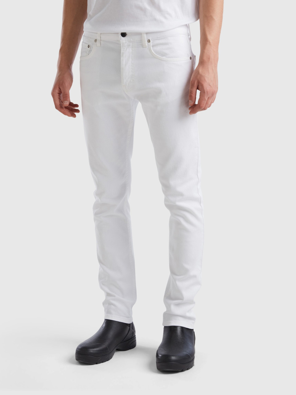 Benetton, Five Pocket Slim Fit Trousers, White, Men