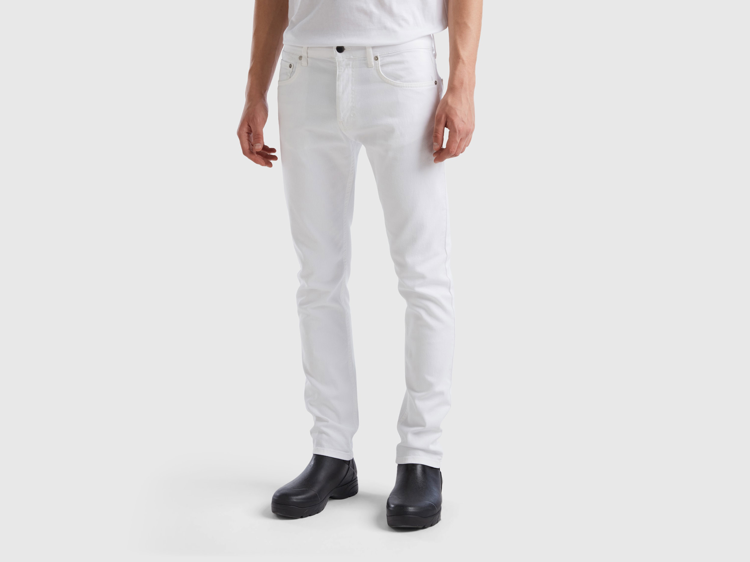 Benetton, Five Pocket Slim Fit Trousers, size 33, White, Men