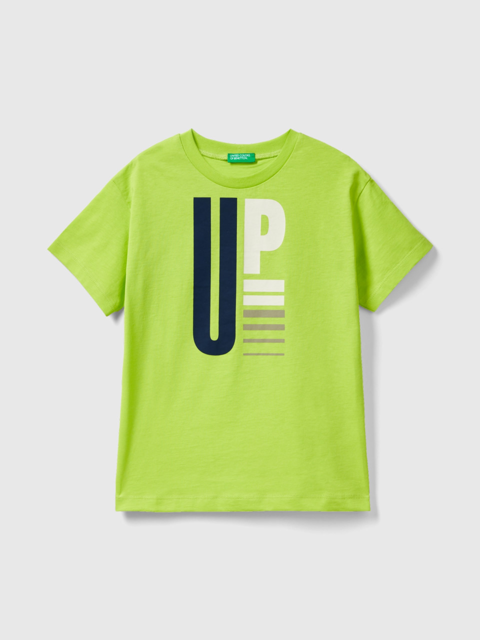 Benetton, Kurzärmeliges T-shirt Aus Bio-baumwolle, Gelbgrün, male