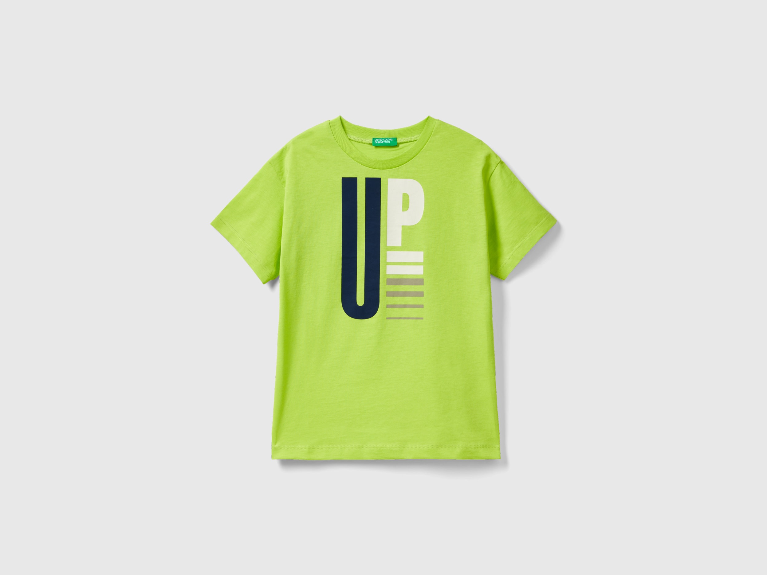 Image of Benetton, Short Sleeve T-shirt In Organic Cotton, size 2XL, Lime, Kids