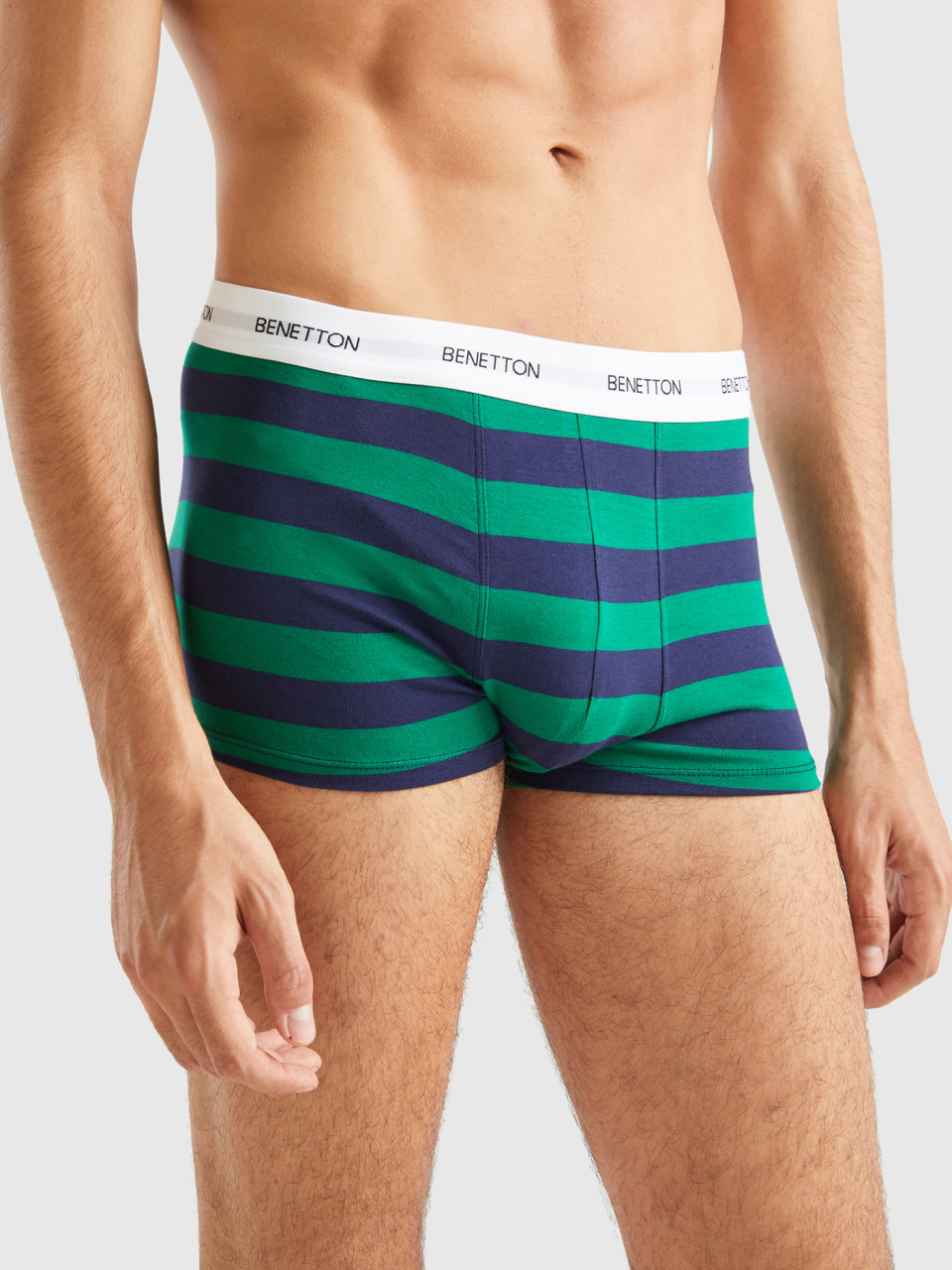 Benetton, Striped Boxers In Stretch Organic Cotton, Multi-color, Men