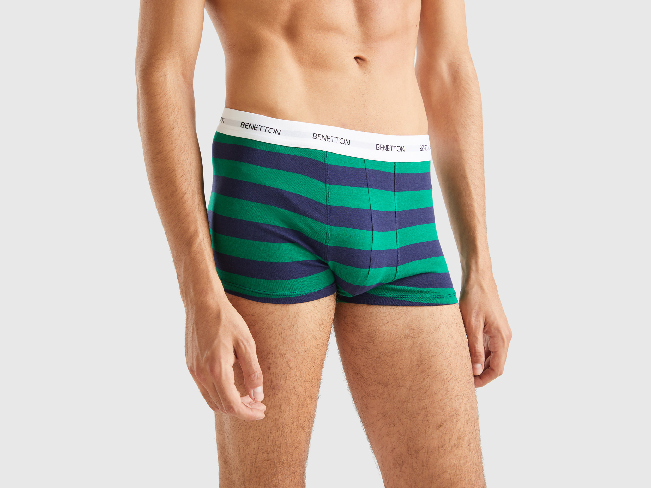 Benetton, Striped Boxers In Stretch Organic Cotton, size L, Multi-color, Men