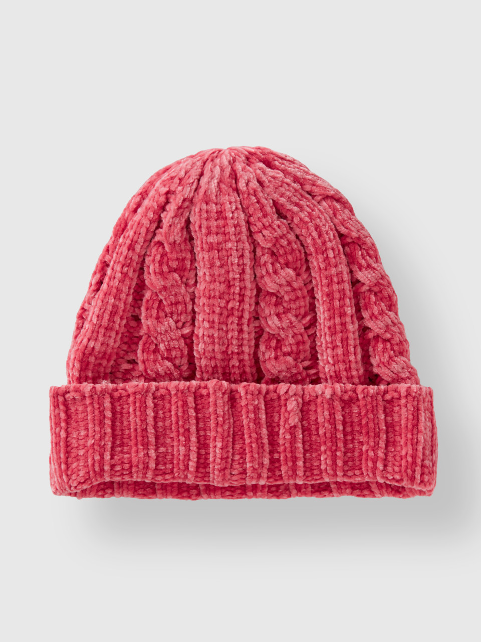 Benetton, Chenille Hat With Cable Knit, Pink, Kids