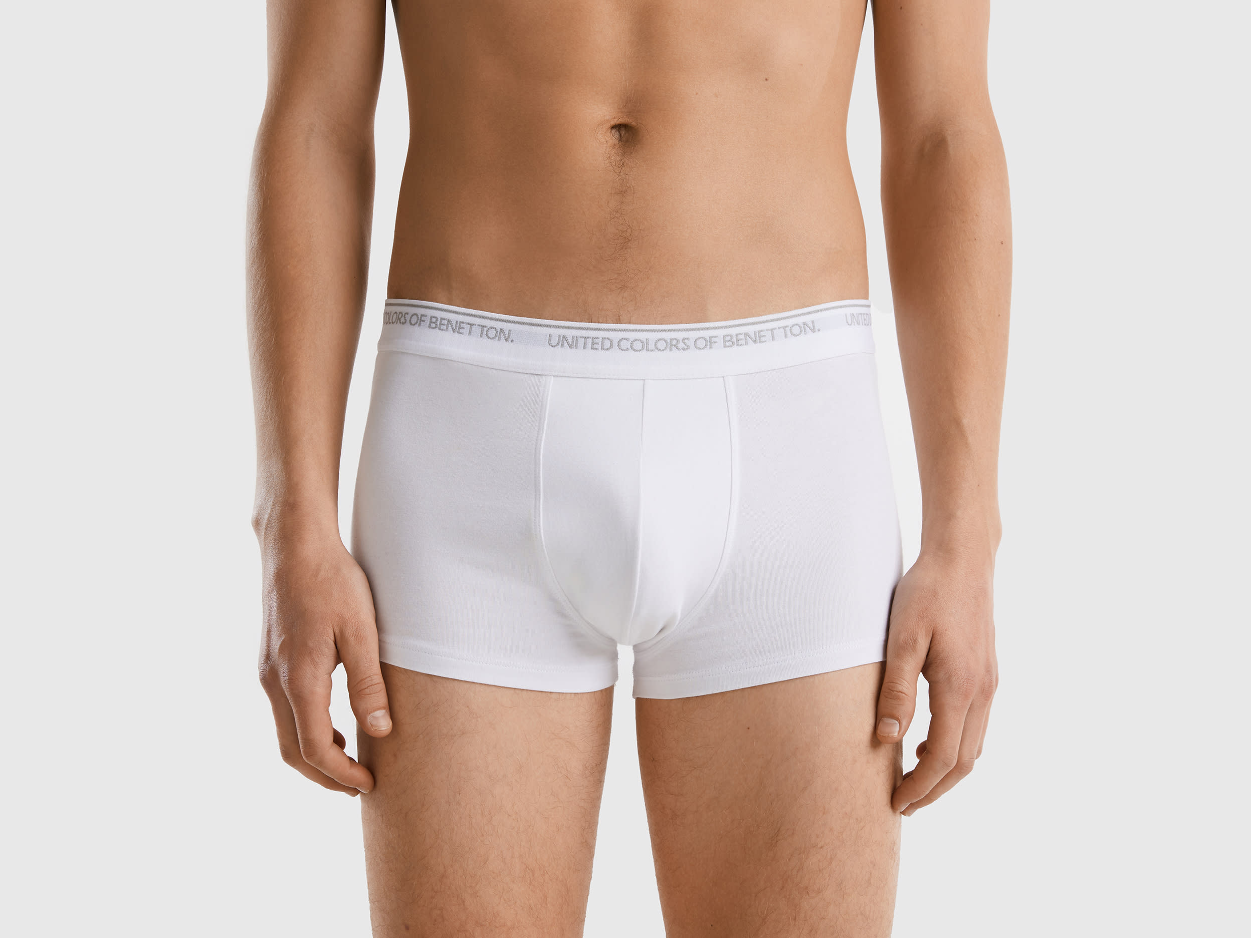 Image of Benetton, Fitted Boxers In Organic Cotton, size XXL, White, Men