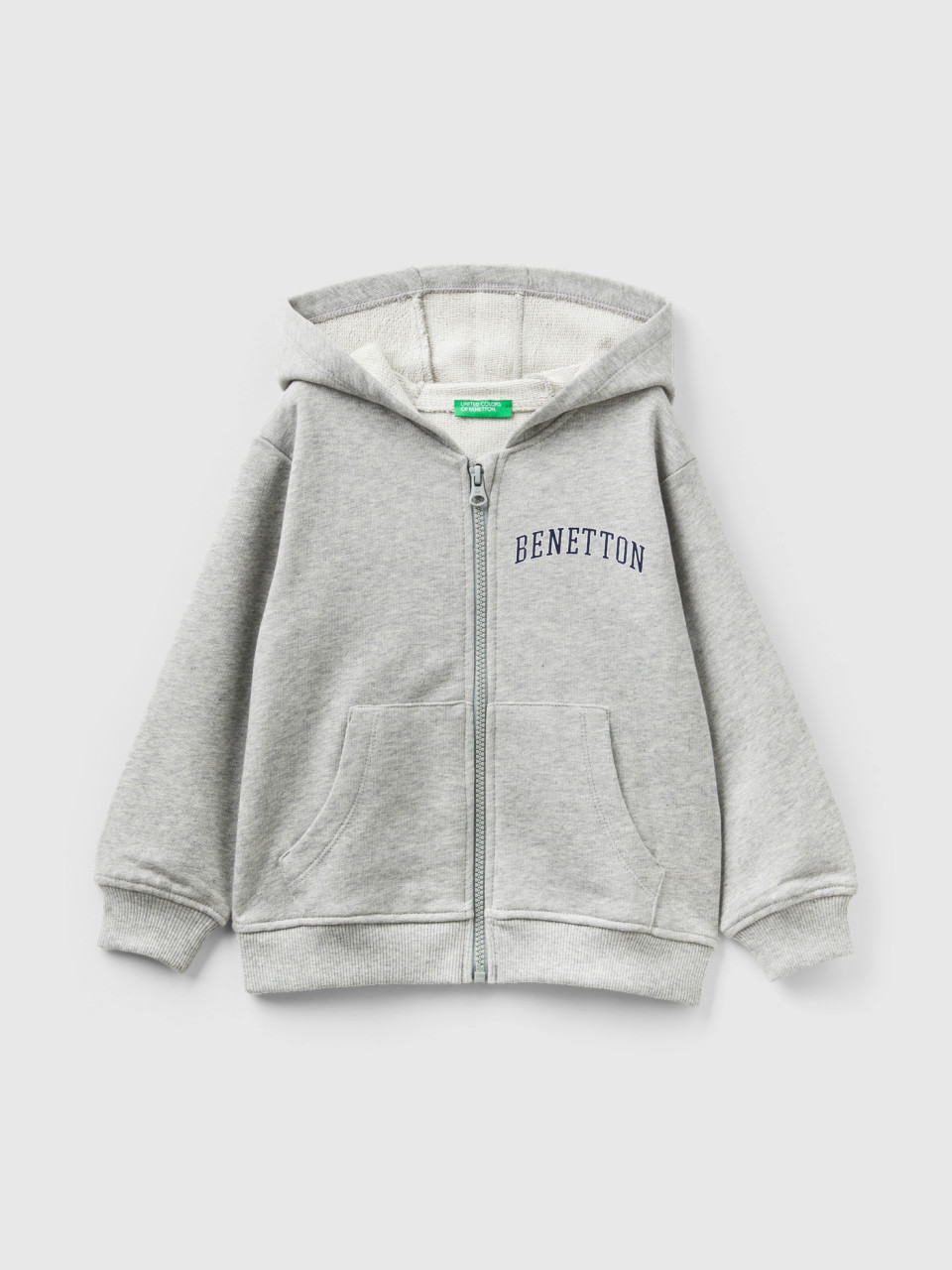 Benetton, Hoodie With Logo, Light Gray, Kids