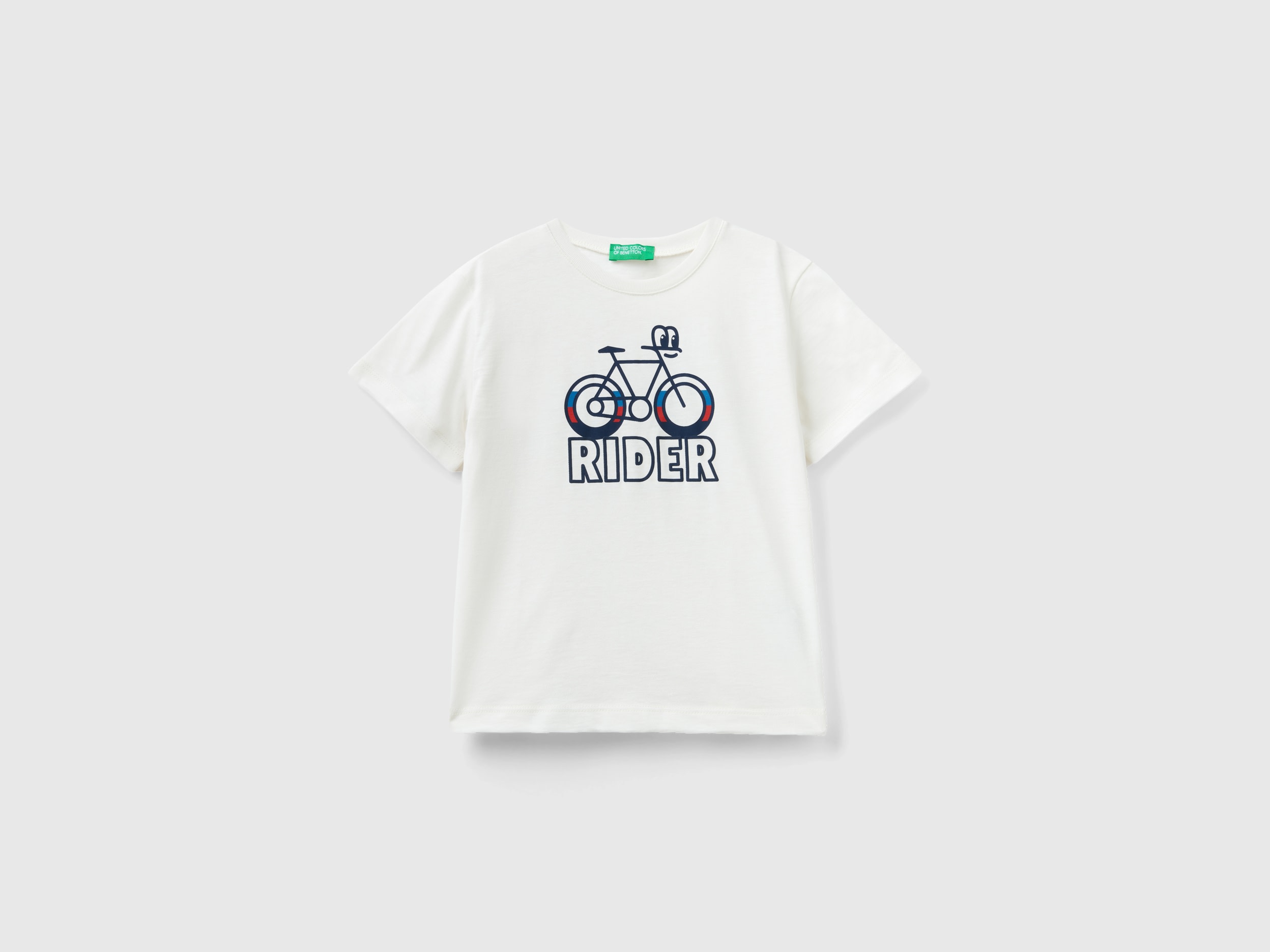 Image of Benetton, T-shirt With Print In Organic Cotton, size 104, Creamy White, Kids