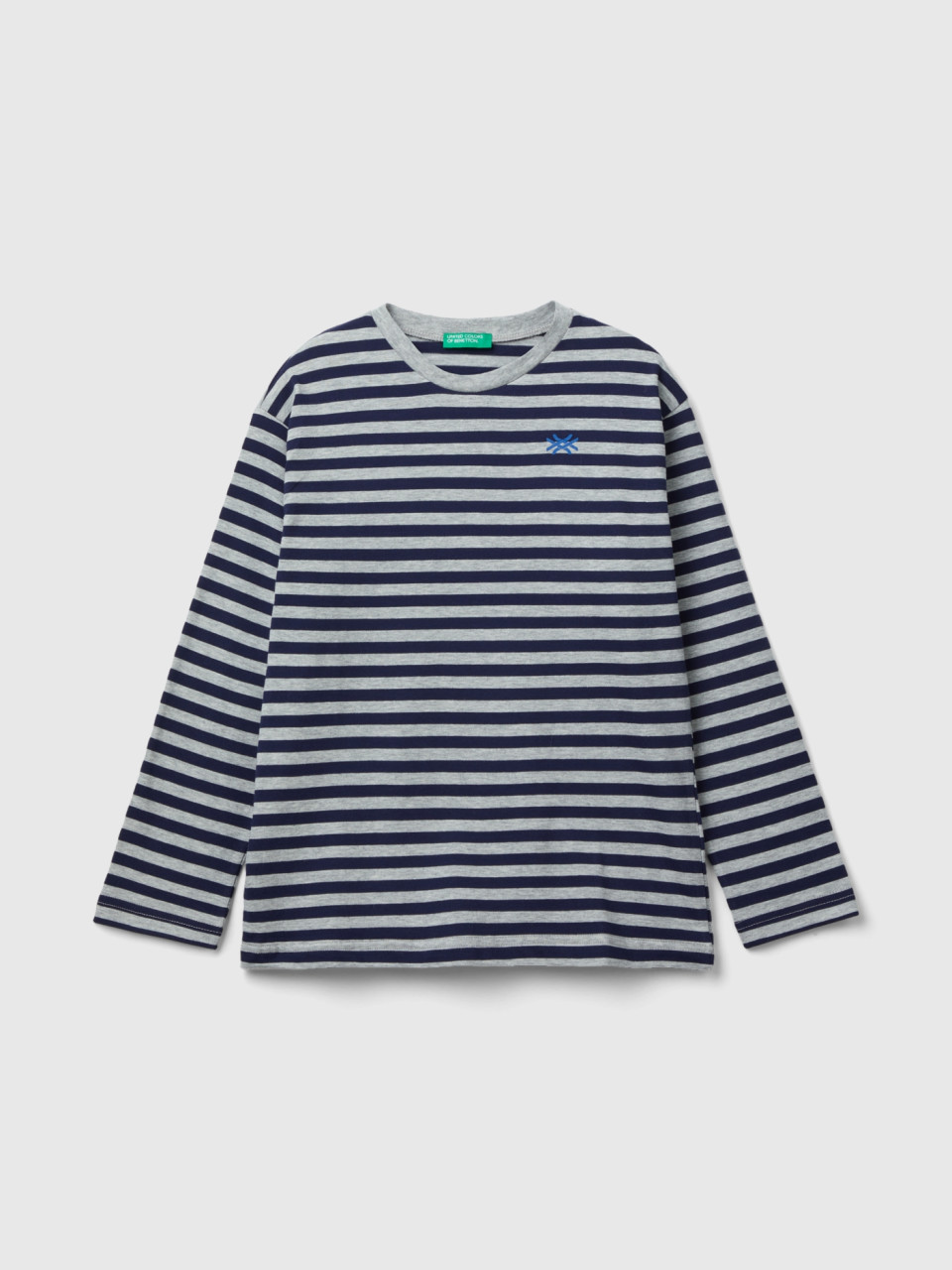 Benetton, Striped T-shirt In 100% Cotton, Gray, Kids