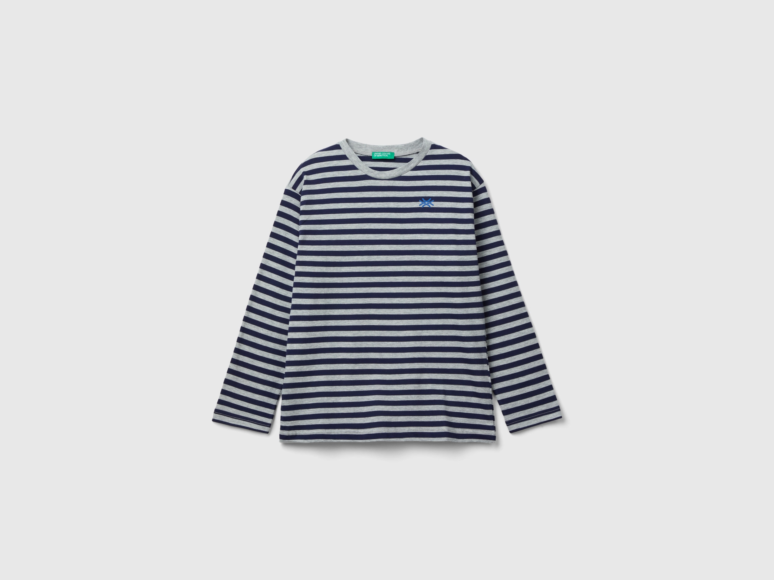 Benetton, Striped T-shirt In 100% Cotton, size S, Gray, Kids