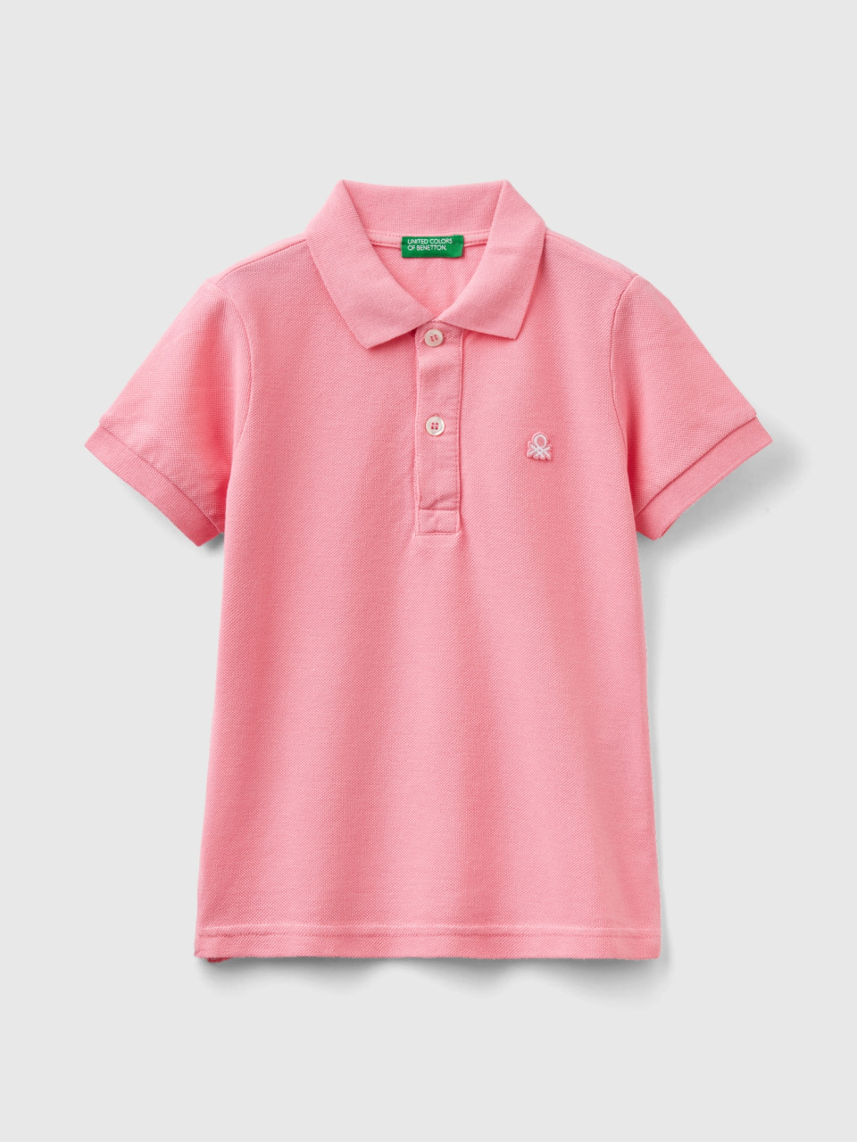 Benetton, Short Sleeve Polo In Organic Cotton, Pink, Kids