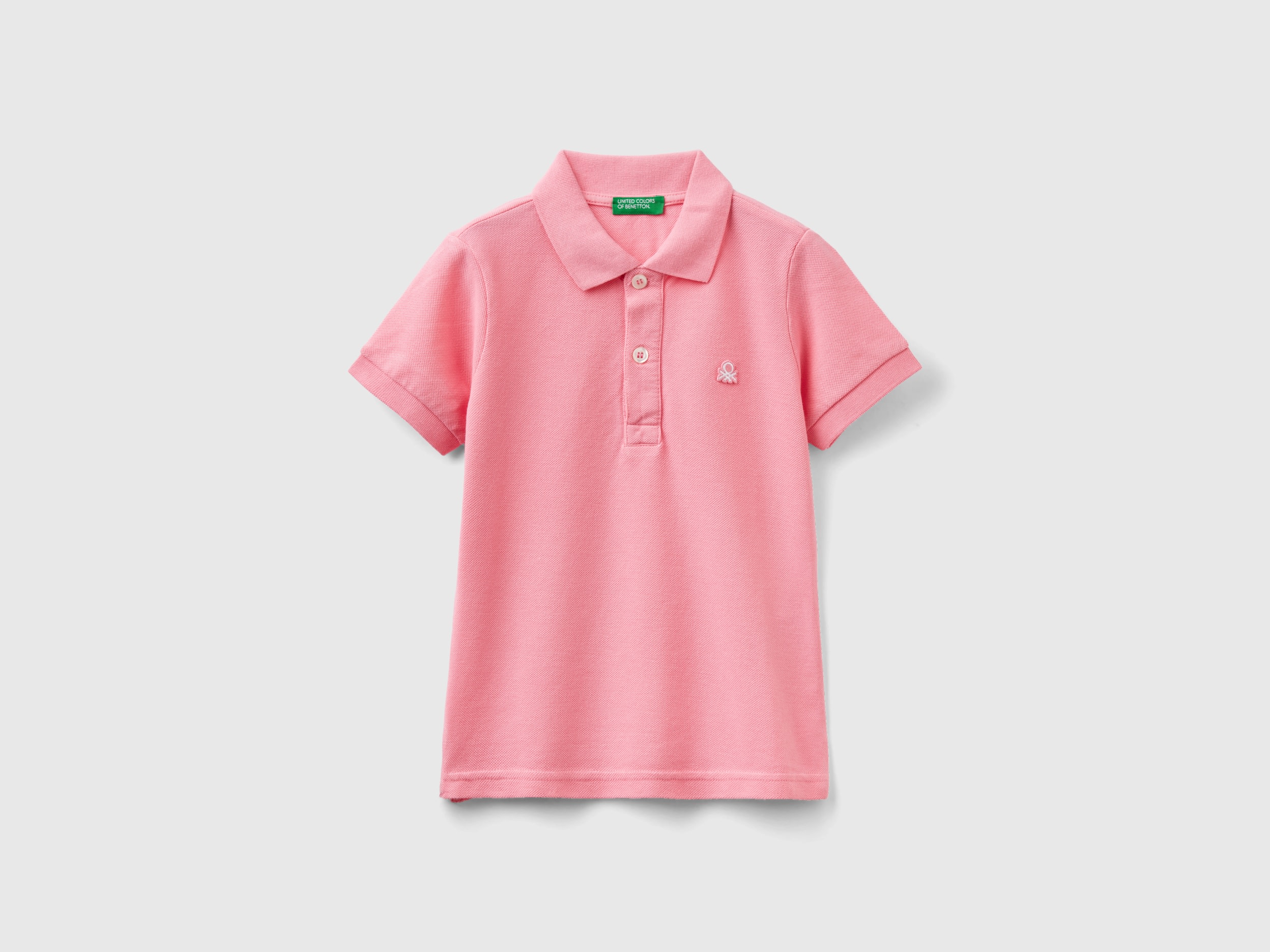Image of Benetton, Short Sleeve Polo In Organic Cotton, size 82, Pink, Kids