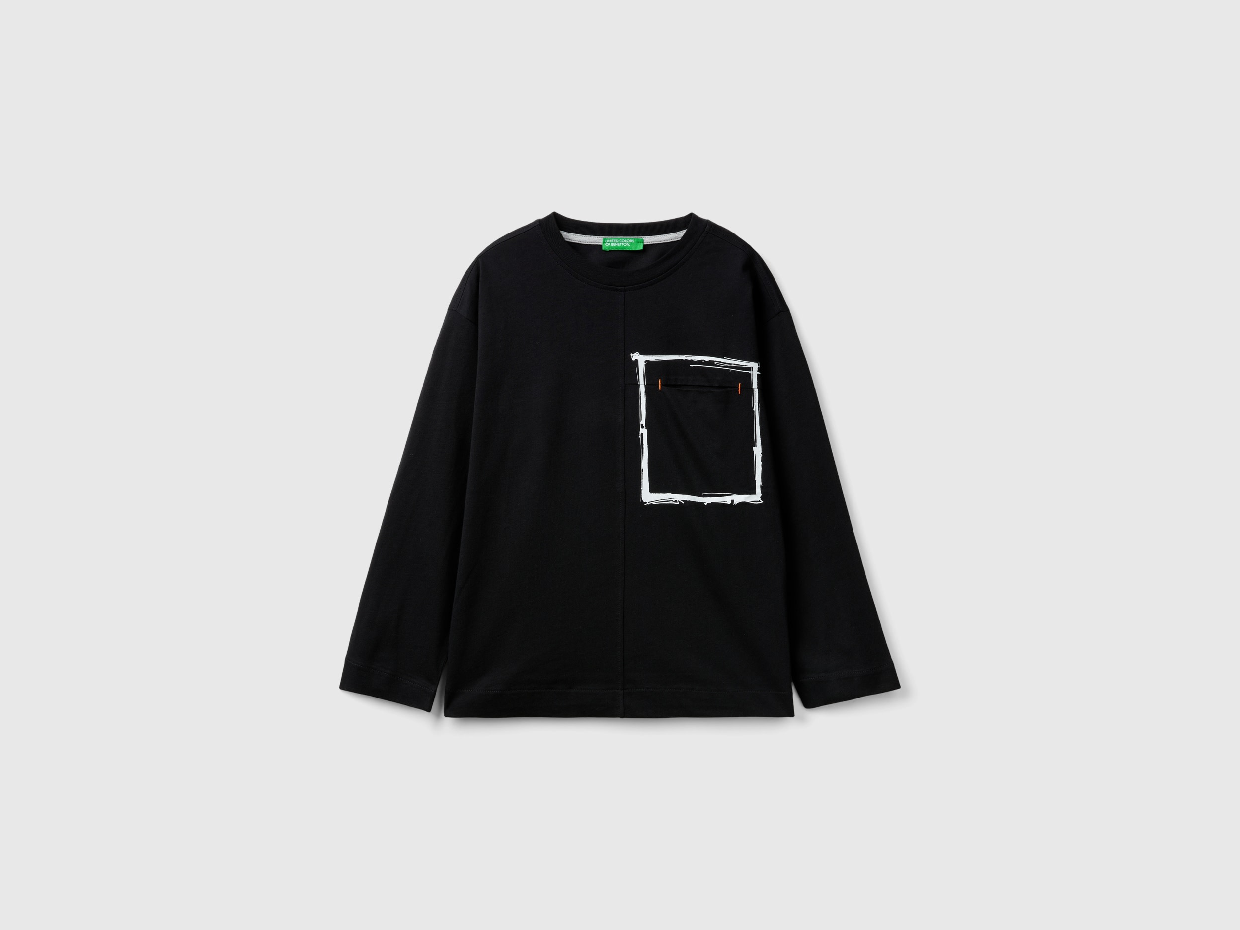 Benetton, T-shirt Con Taschino In Cotone Bio, Nero, Bambini