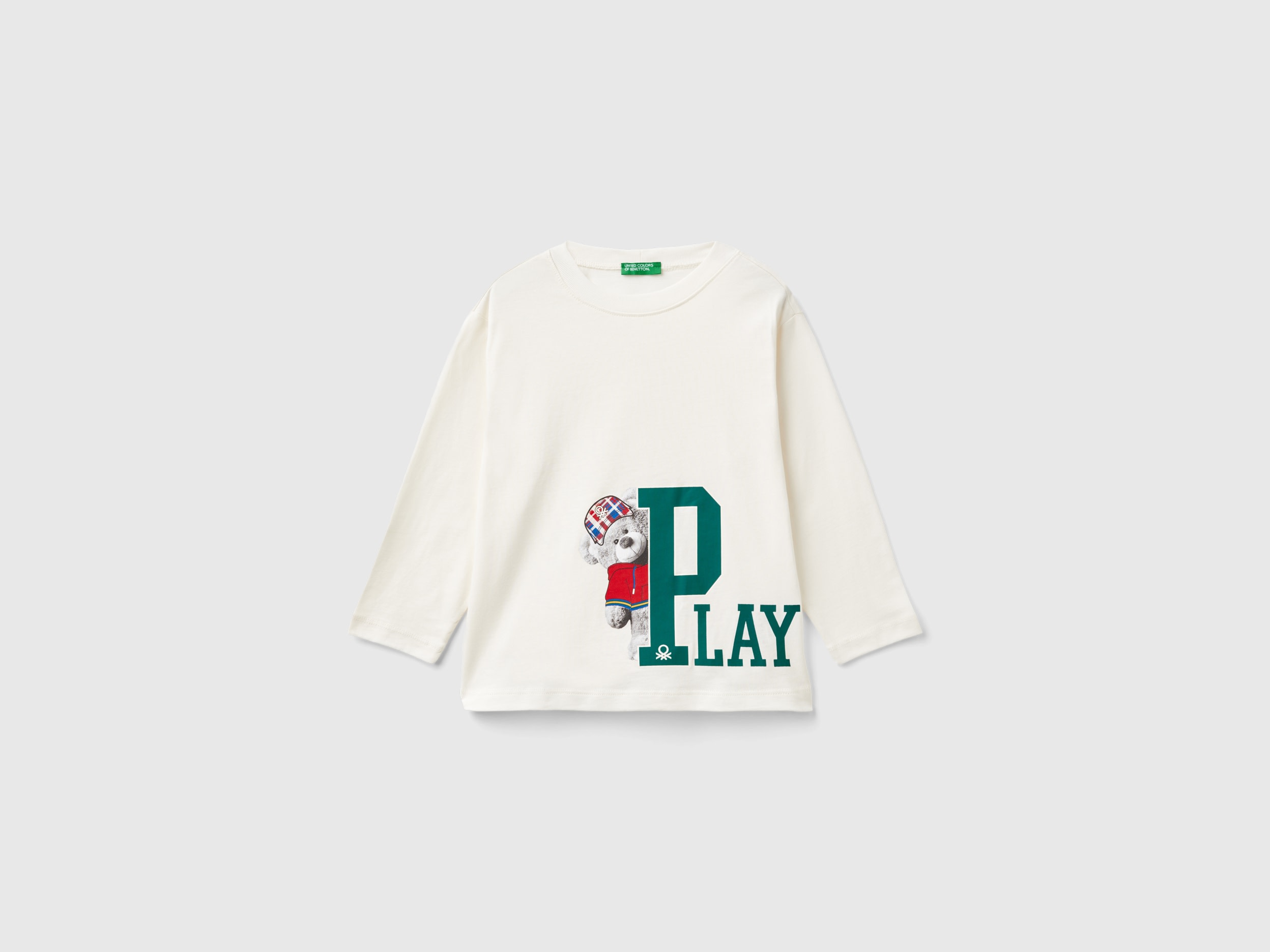 Benetton, Maglietta Con Stampa Fotografica, Bianco Panna, Bambini