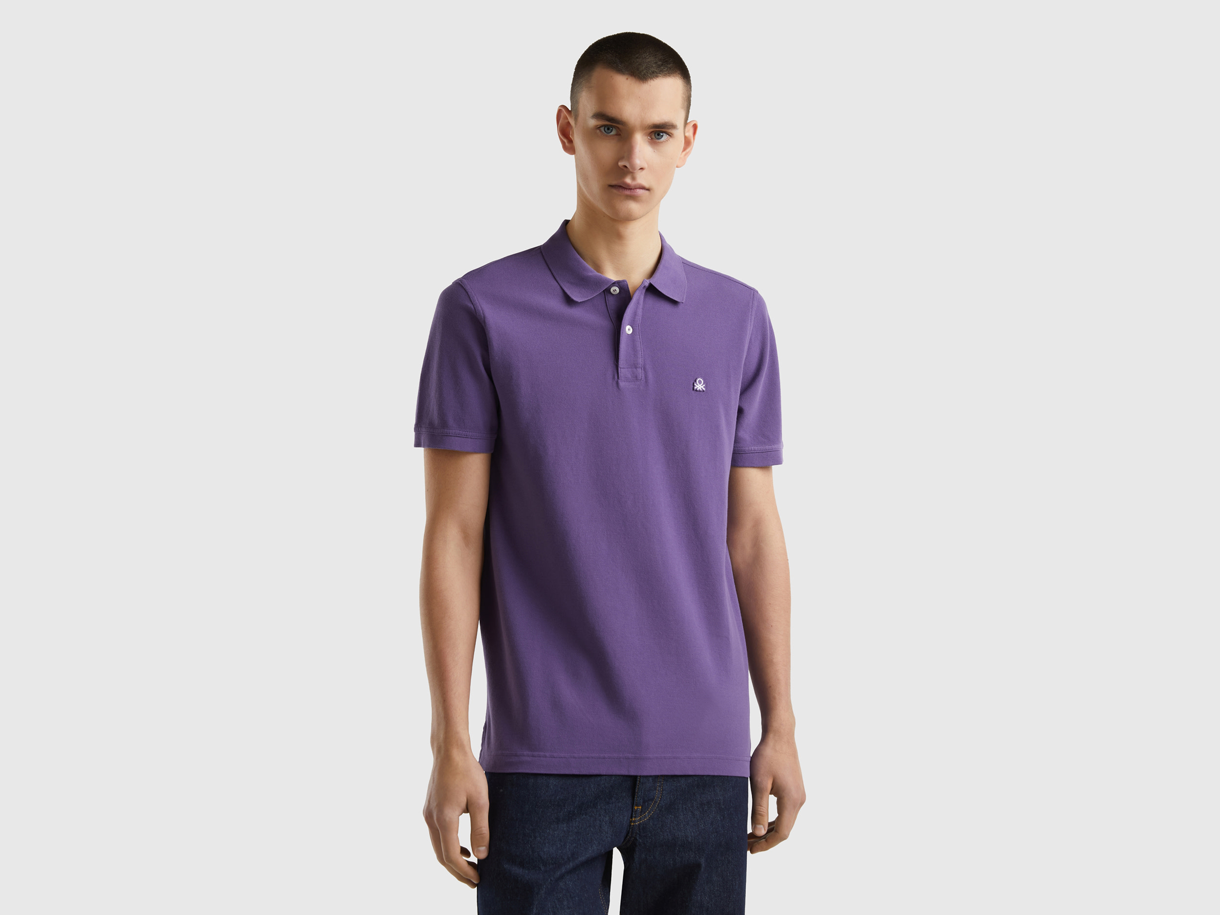 Image of Benetton, Purple Regular Fit Polo, size S, Violet, Men