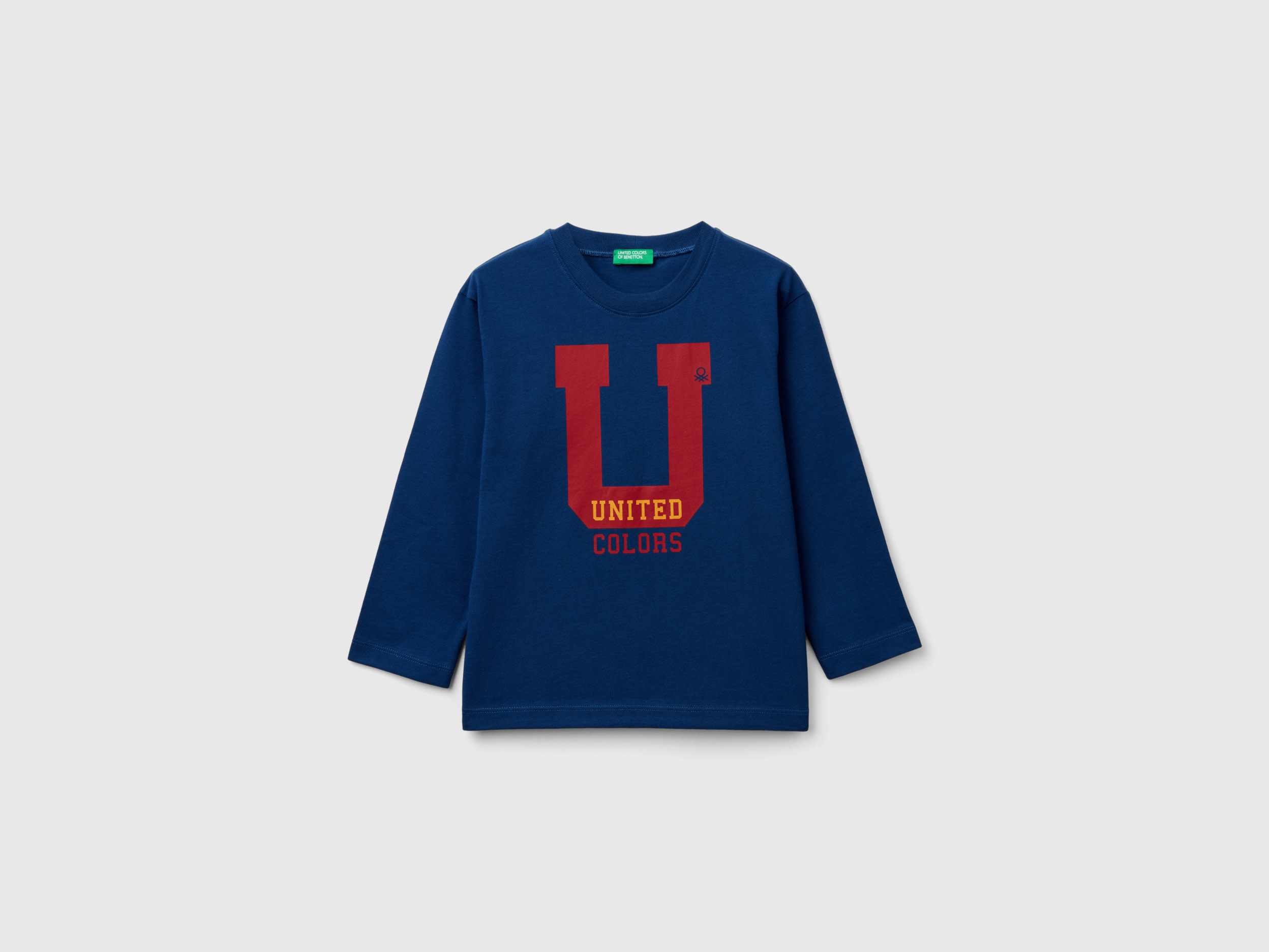 Benetton, T-shirt Con Stampa In Cotone Bio, Blu, Bambini