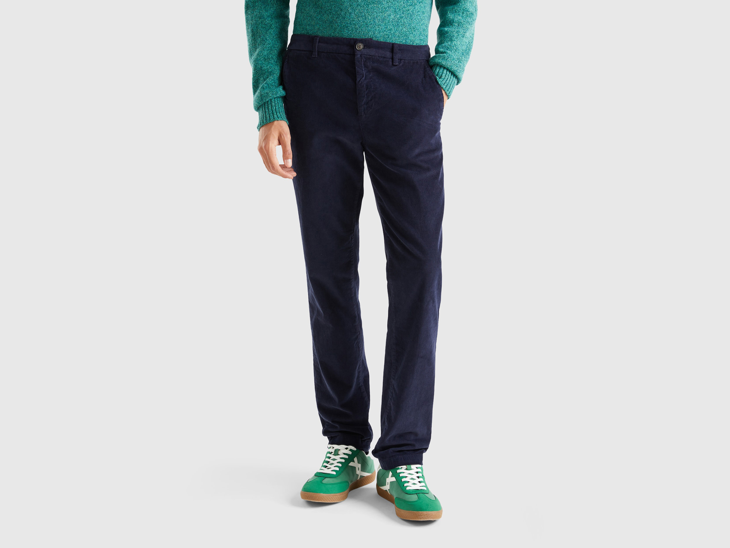 Benetton, Stretch Velvet Trousers, size 42, Dark Blue, Men