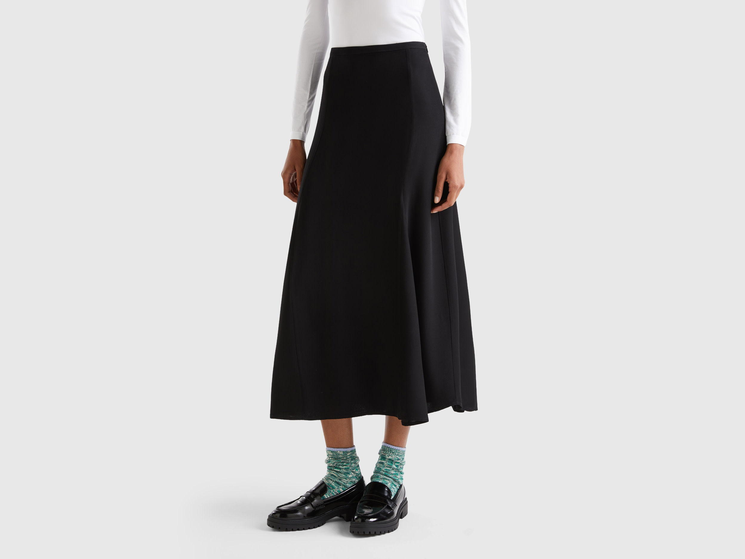 Benetton, Satin Skirt, size 14, Black, Women