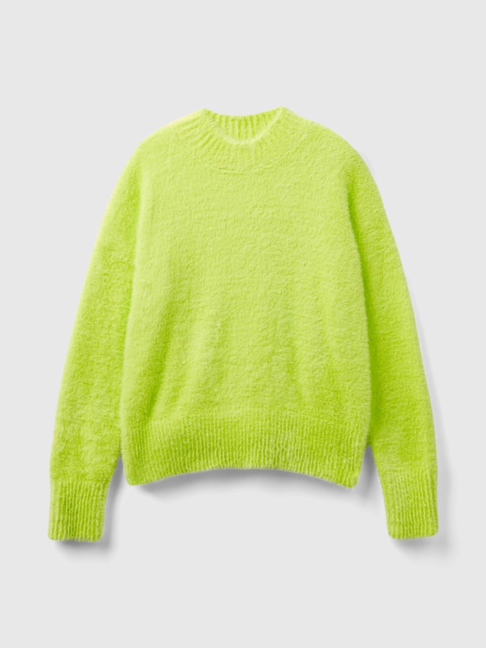Benetton, Furry Yarn Turtleneck Sweater, Yellow, Kids