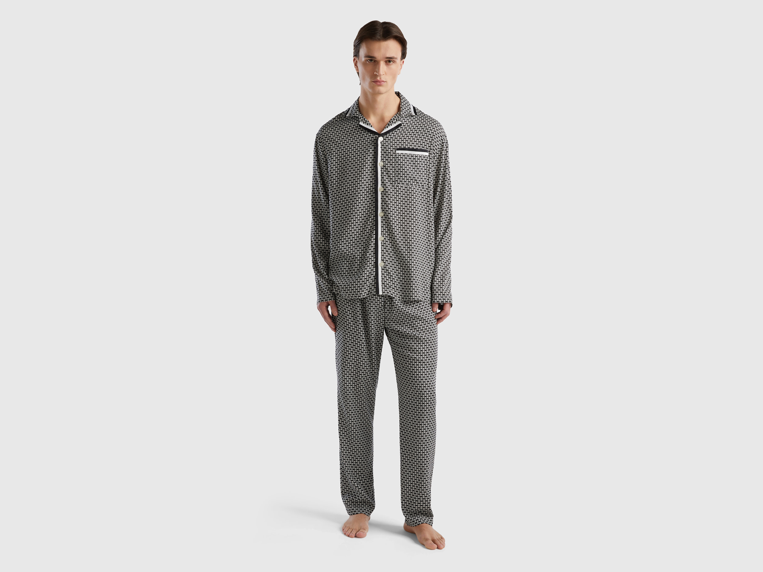 Benetton, Monogram Pyjamas In Sustainable Viscose, size S, Multi-color, Men