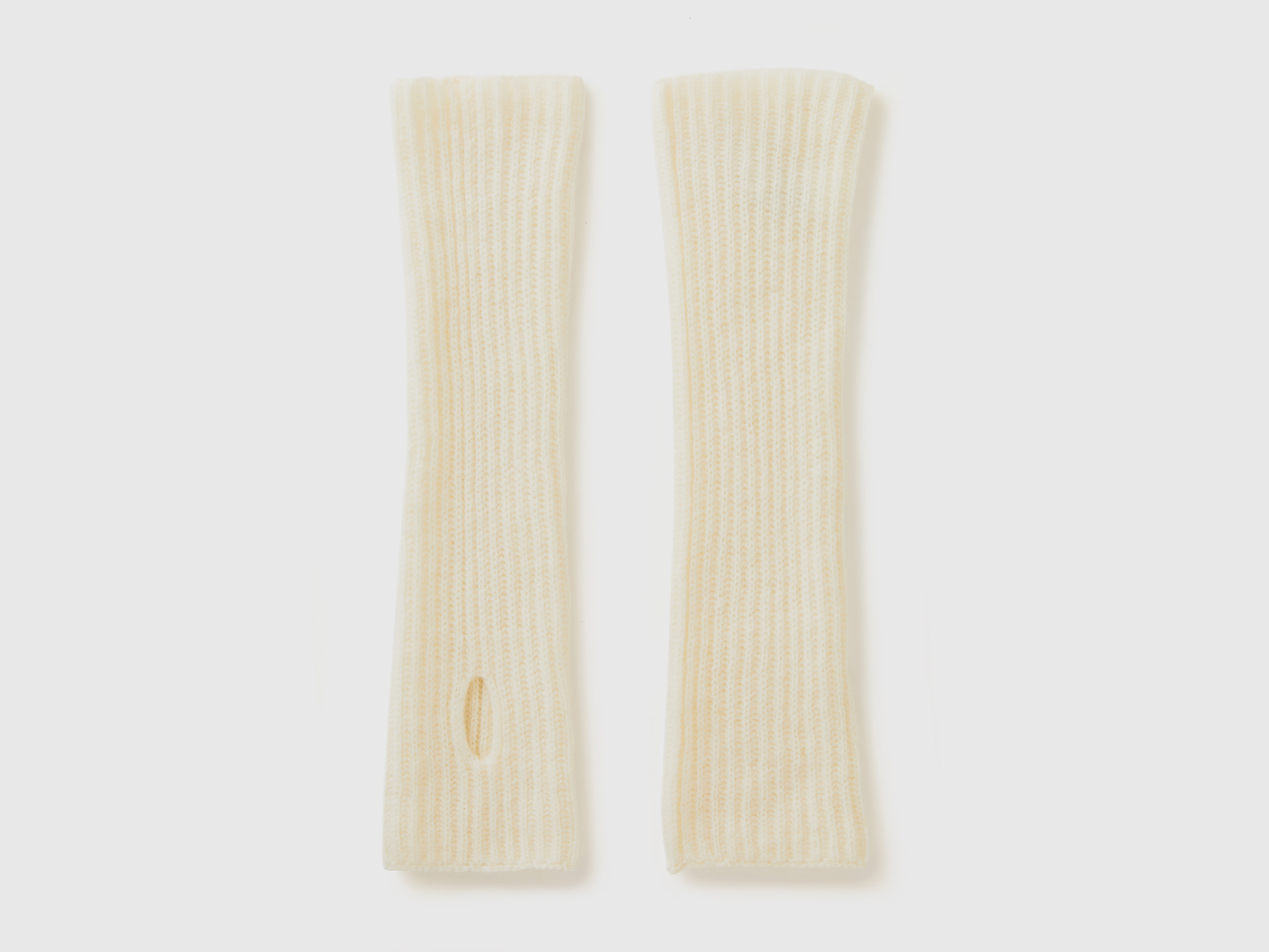 Benetton, Manicotti In Misto Lana, Bianco Panna, Donna