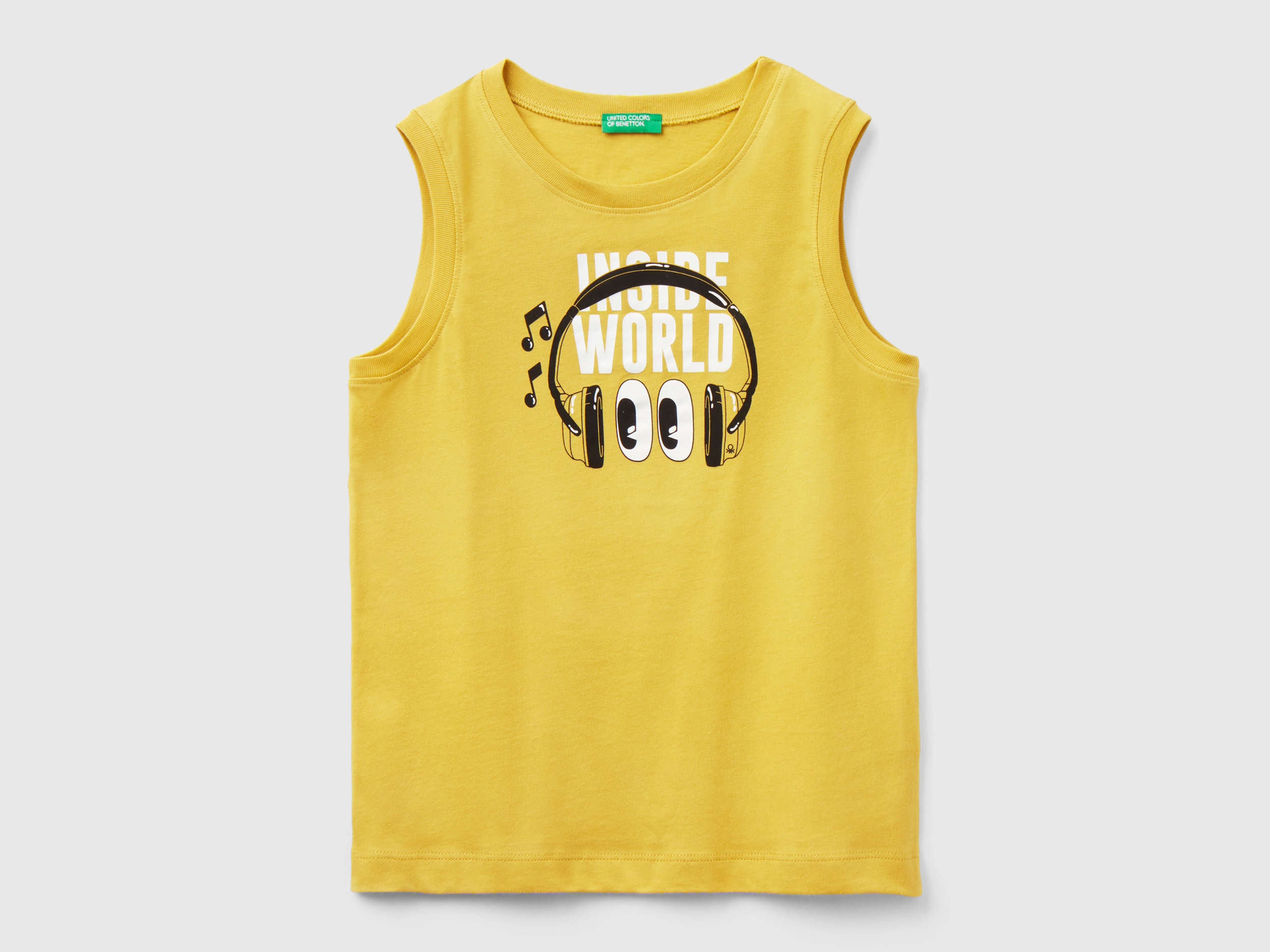 Image of Benetton, Tank Top With Text Print, size 2XL, Mustard, Kids