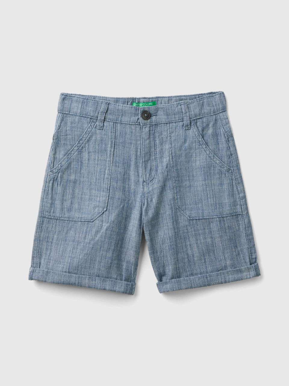 Benetton, Striped Shorts In Chambray, Blue, Kids