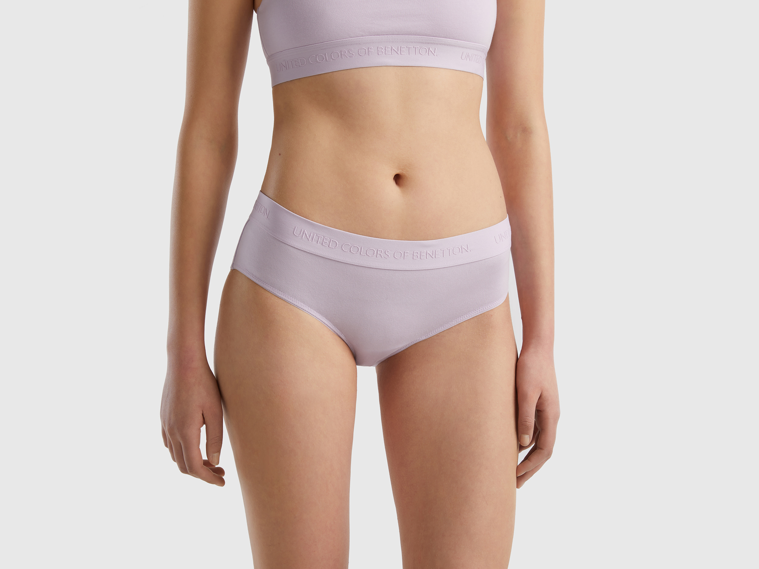 Image of Benetton, High-rise Underwear In Organic Cotton, size S, Lilac, Women