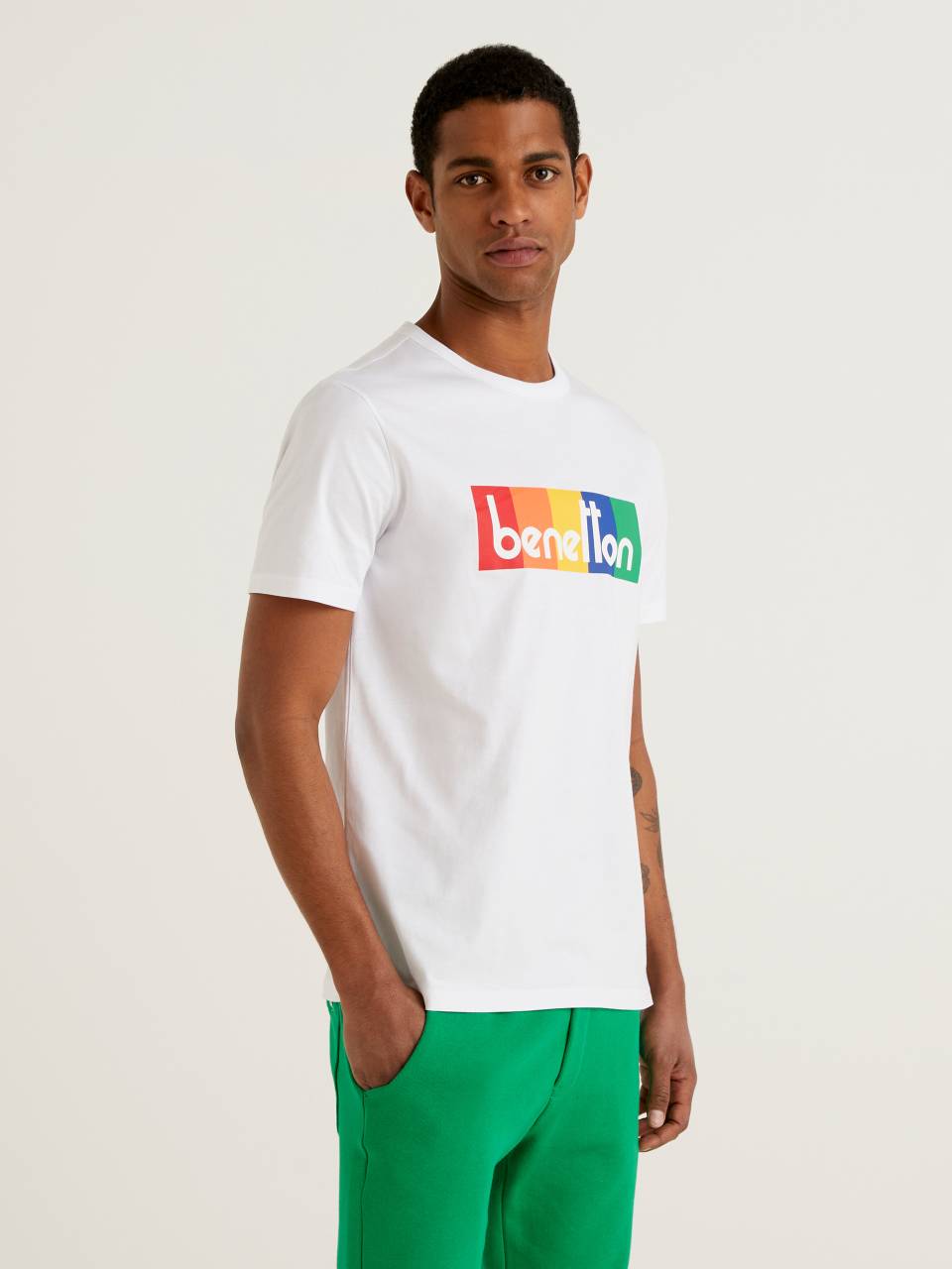 Benetton White t-shirt with logo print. 1
