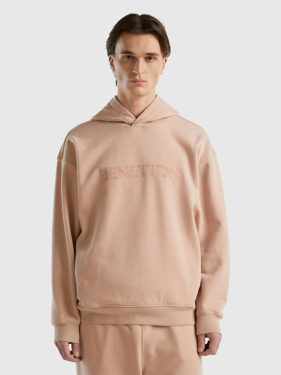 Benetton, Sweatshirt With Embroidery In Organic Cotton Blend, Nude, Men