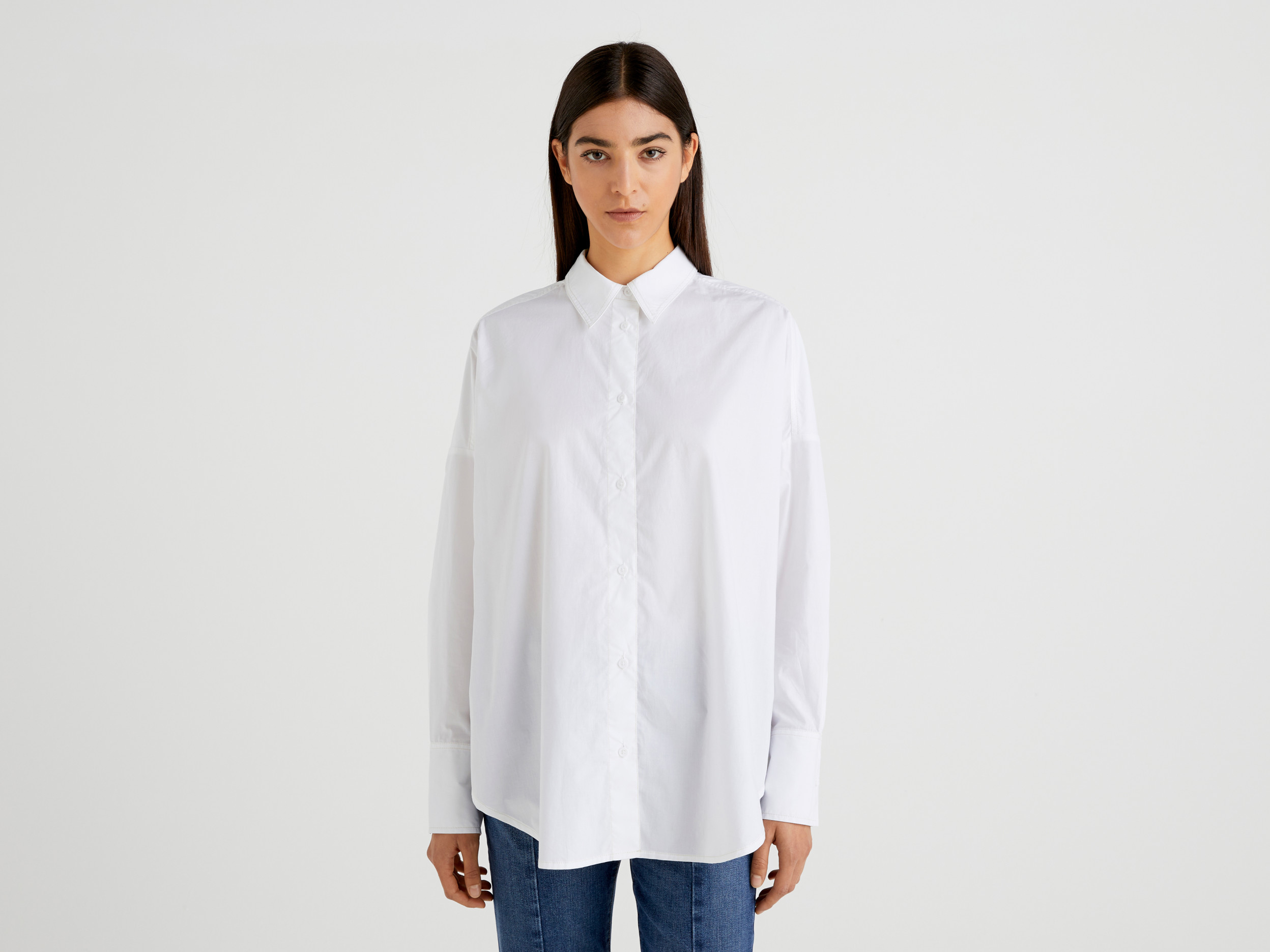 Benetton, Chemise Over Fit 100% Coton, taille XS, Blanc, Femme