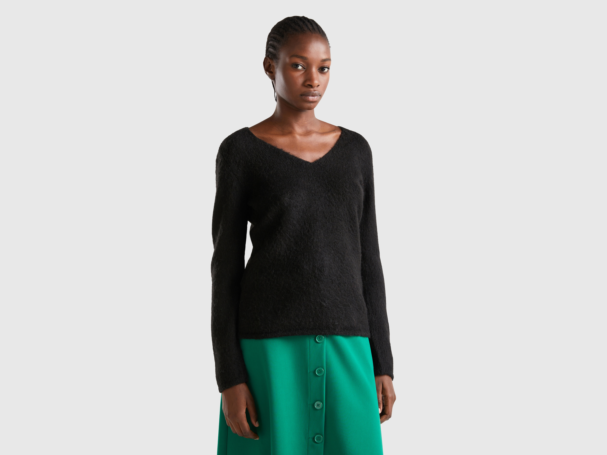 Benetton, Regular Fit Mohair Blend Sweater, size XS, Black, Women