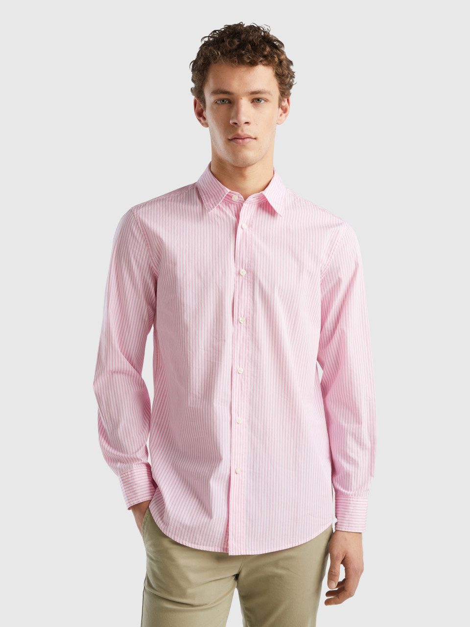 Benetton, Striped Organic Cotton Shirt, Pink, Men
