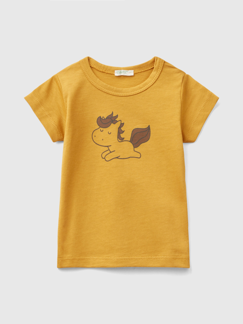 Benetton, Short Sleeve T-shirt In Organic Cotton, Mustard, Kids