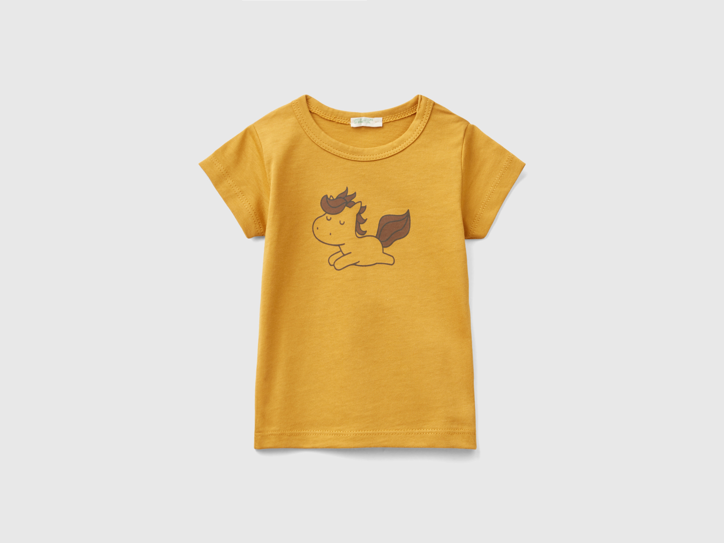 Image of Benetton, Short Sleeve T-shirt In Organic Cotton, size 74, Mustard, Kids