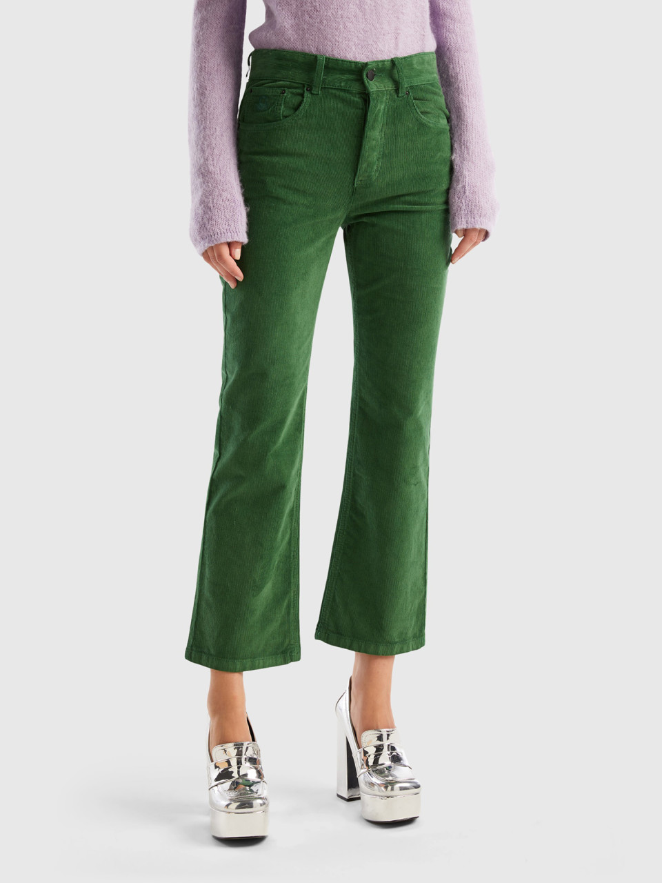 Benetton, Five Pocket Velvet Trousers, Green, Women