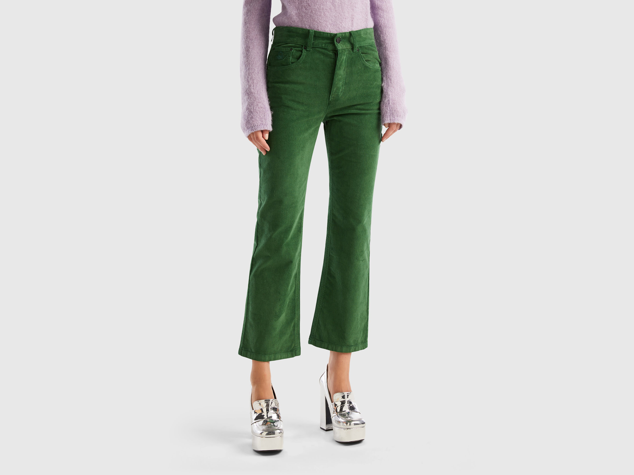 Benetton, Five Pocket Velvet Trousers, size 29, Green, Women