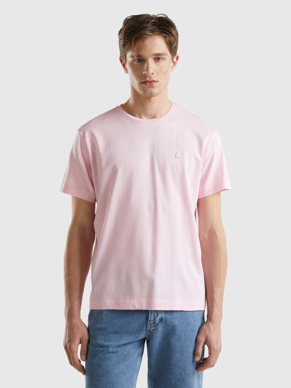 Benetton, T-shirt In Micro Pique, Pink, Men