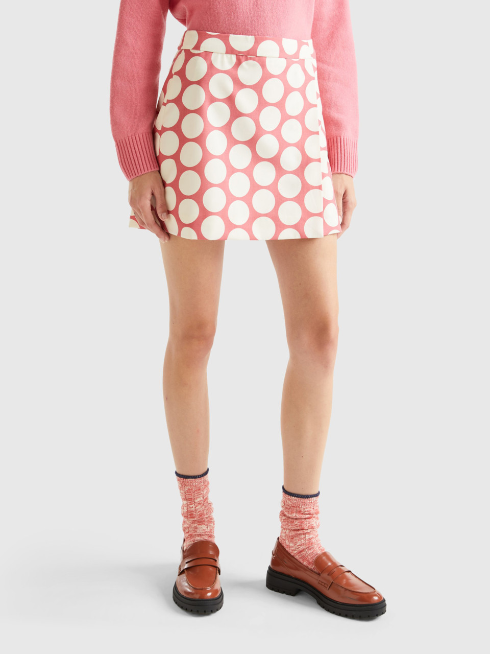 Benetton, Polka Dot Mini Skirt, Pink, Women