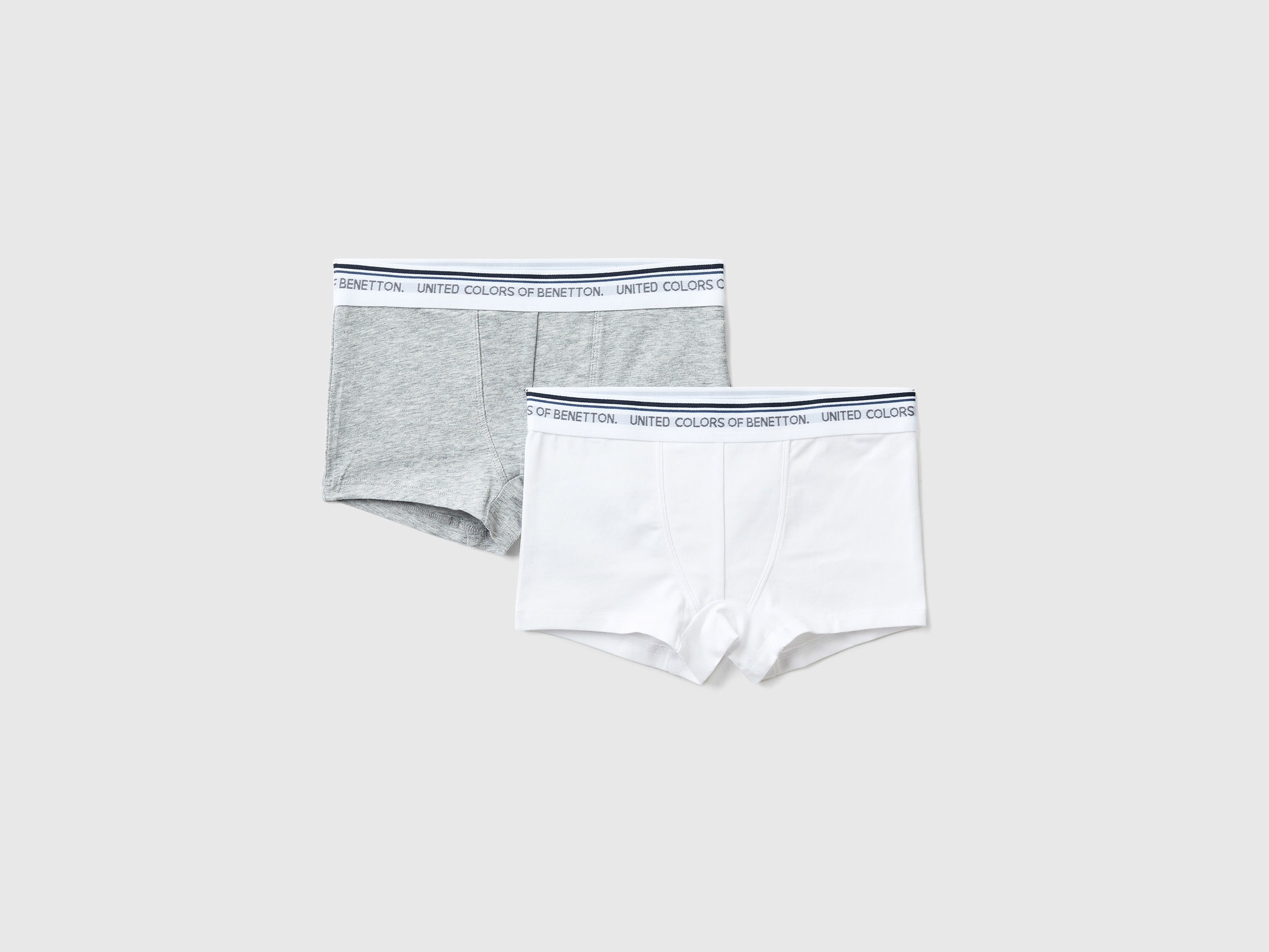 Benetton, Two Boxers With Logoed Elastic, size 2XL, Light Gray, Kids