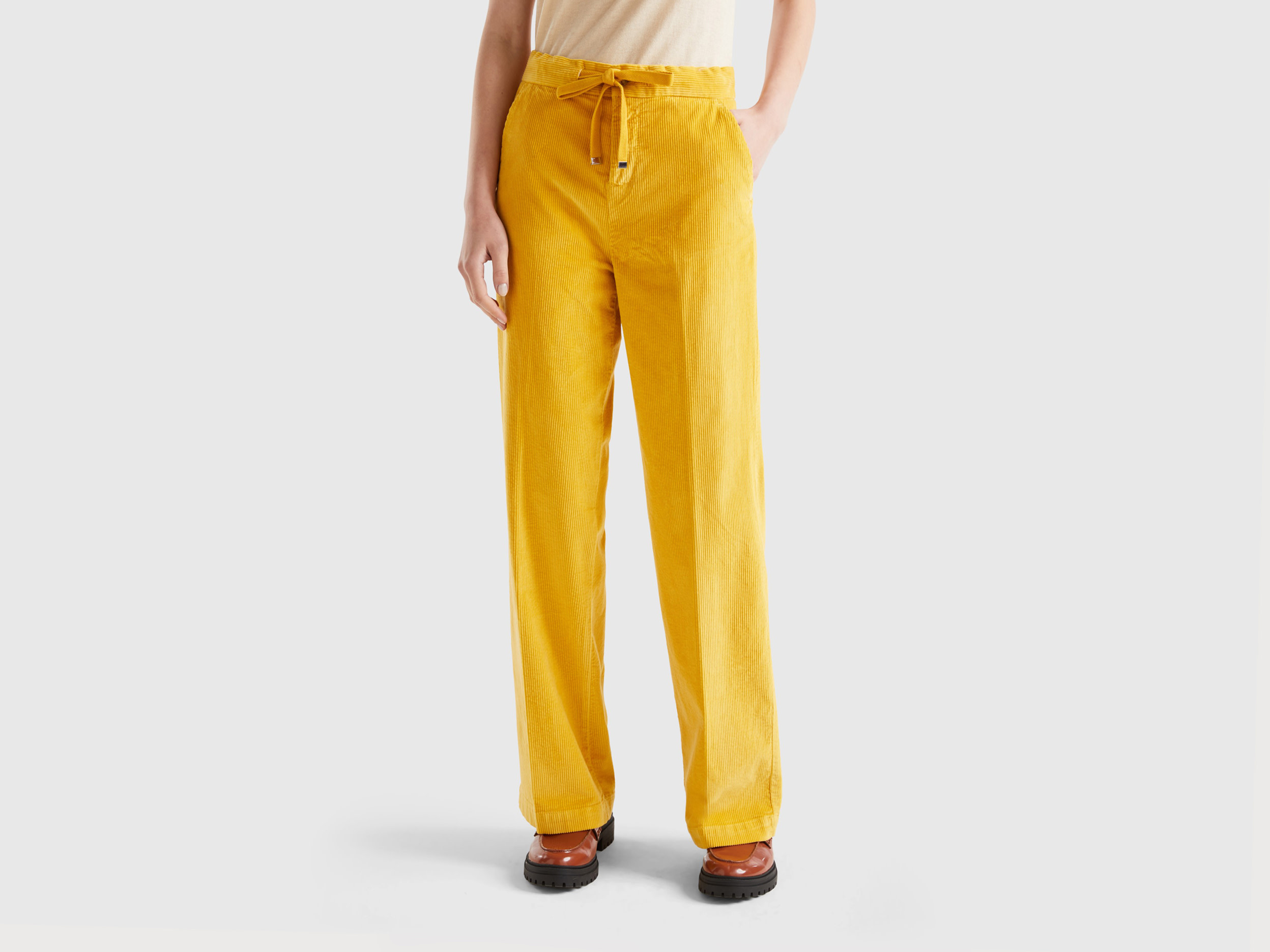 Benetton, Wide Velvet Trousers, size 18, Yellow, Women