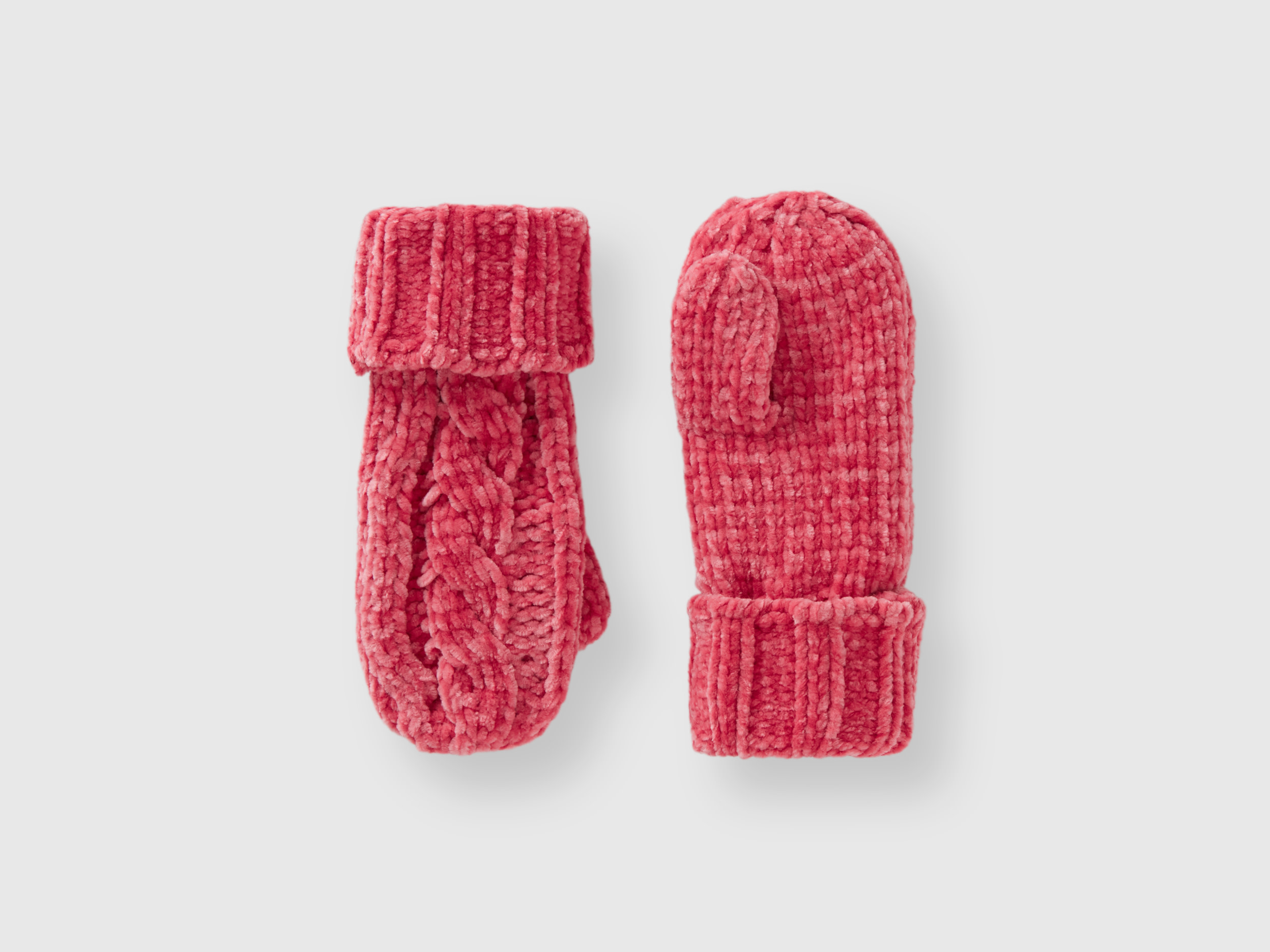 Benetton, Chenille Gloves With Cable Knit, size 1-3, Pink, Kids