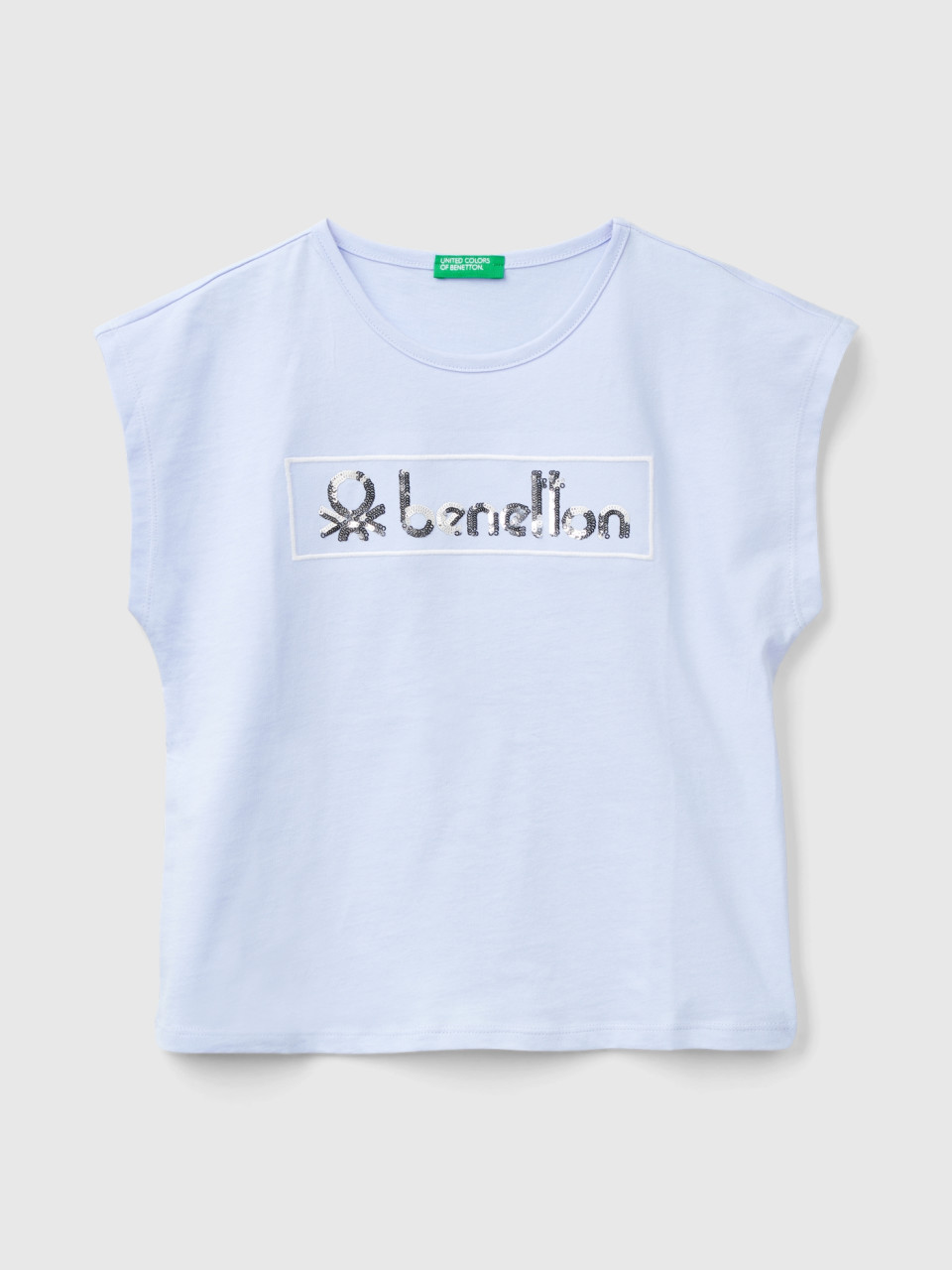 Benetton, T-shirt Mit Pailletten, Blassblau, female