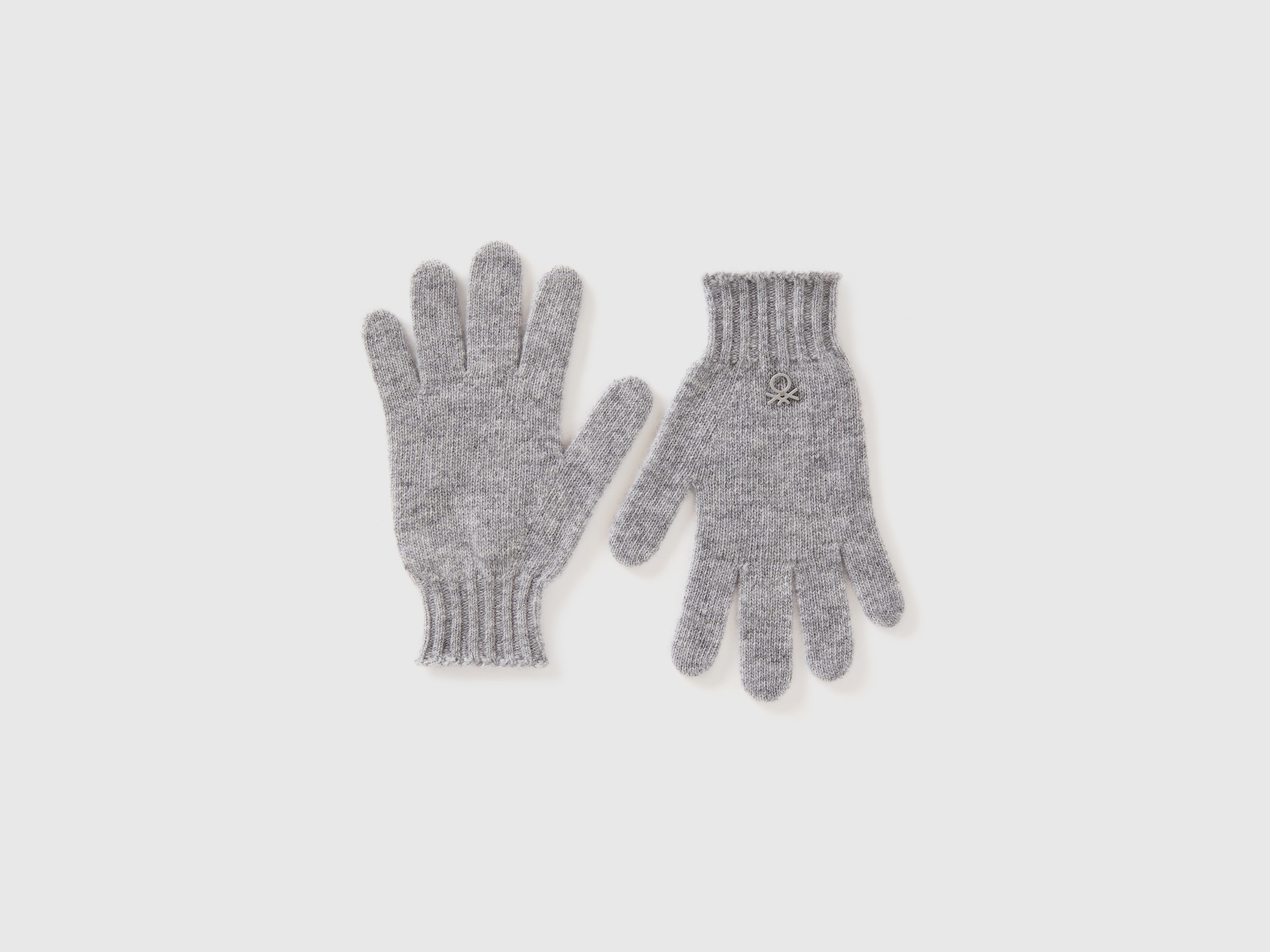 Benetton, Guanti In Misto Lana, Grigio Chiaro, Bambini