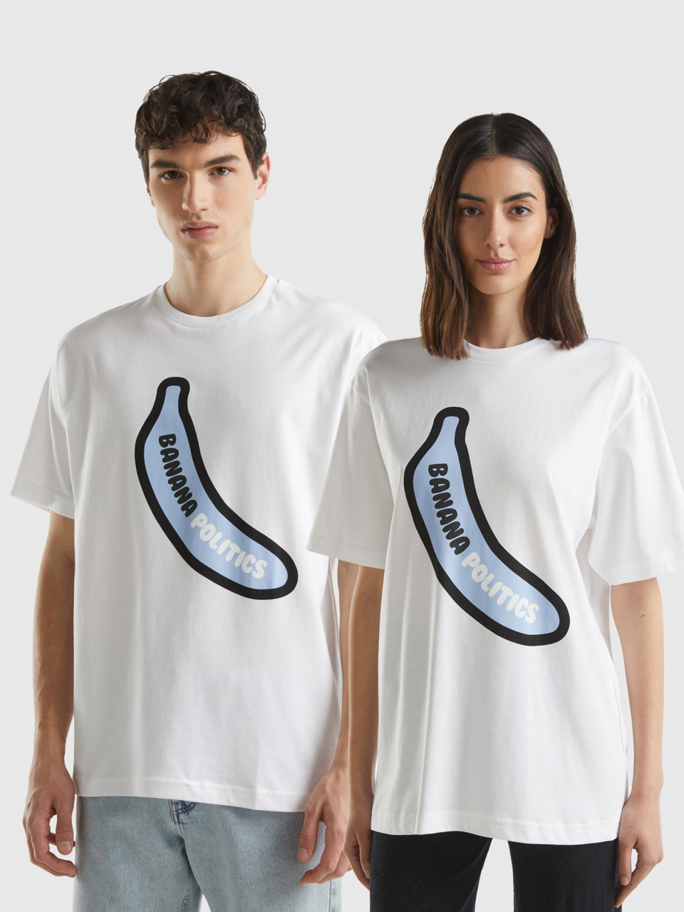 Benetton, Camiseta Oversize Con Estampado De Plátanos, Blanco, Mujer